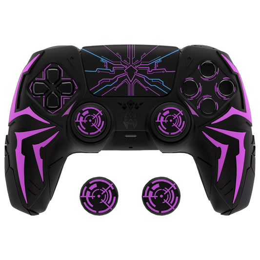 PlayVital Cyber Spider Design Silicone Case for PS5 Controller with 2 Thumb Grips and 6 Sticker, Compatible with Charging Dock - Black & Purple