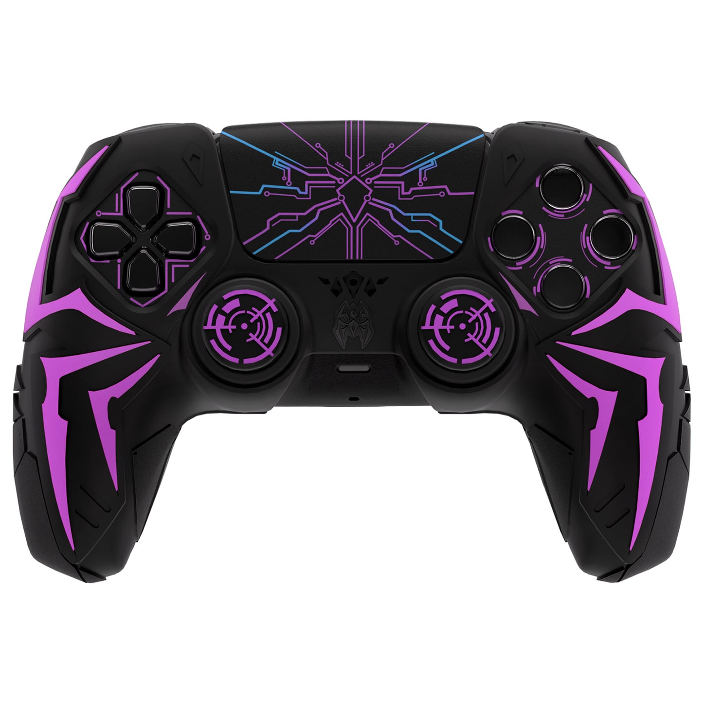 PlayVital Cyber Spider Design Silicone Case for PS5 Controller with 2 Thumb Grips and 6 Sticker, Compatible with Charging Dock - Black & Purple