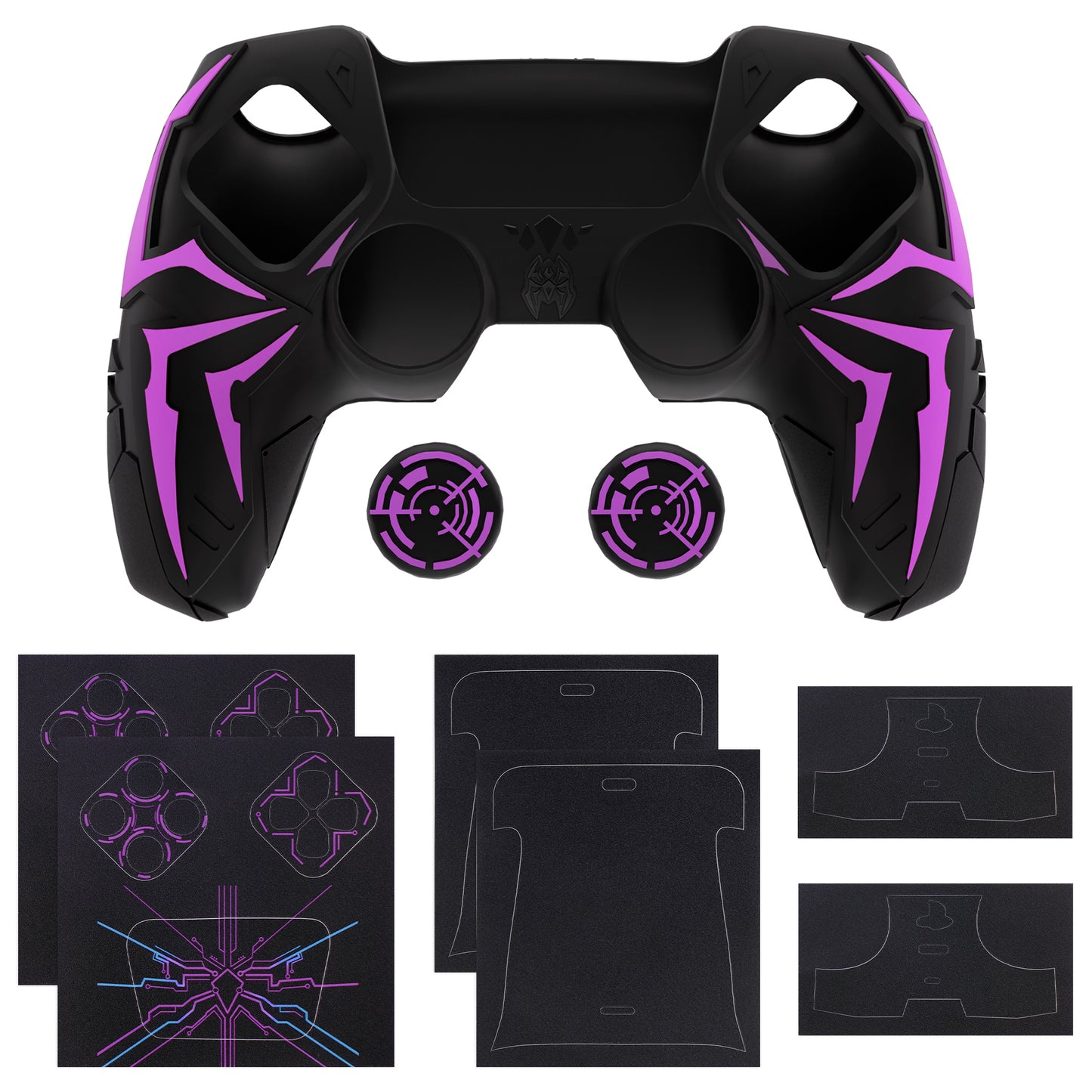 PlayVital Cyber Spider Design Silicone Case for PS5 Controller with 2 Thumb Grips and 6 Sticker, Compatible with Charging Dock - Black & Purple