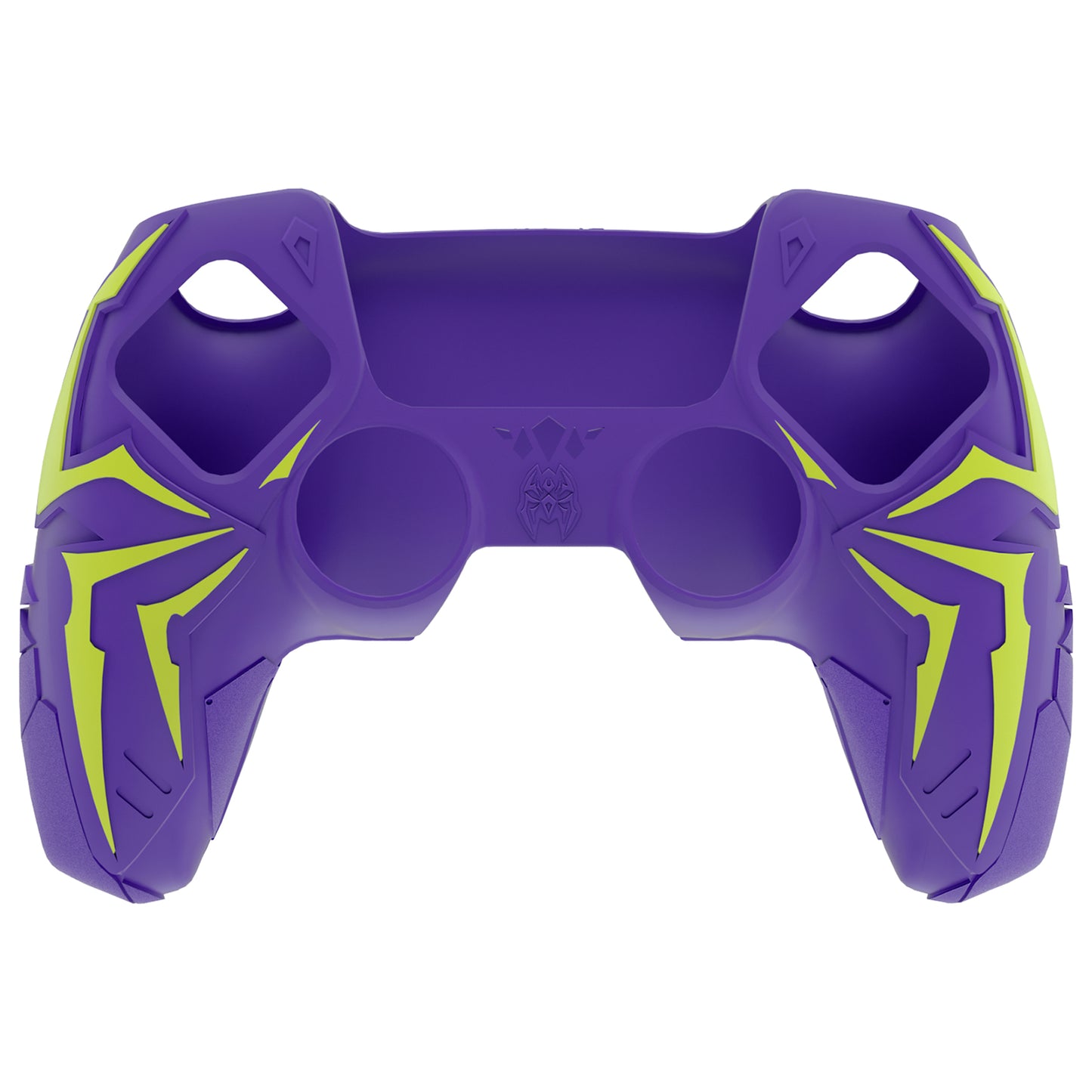 PlayVital Cyber Spider Design Silicone Case for PS5 Controller with 2 Thumb Grips and 6 Sticker, Compatible with Charging Dock - Purple & Green