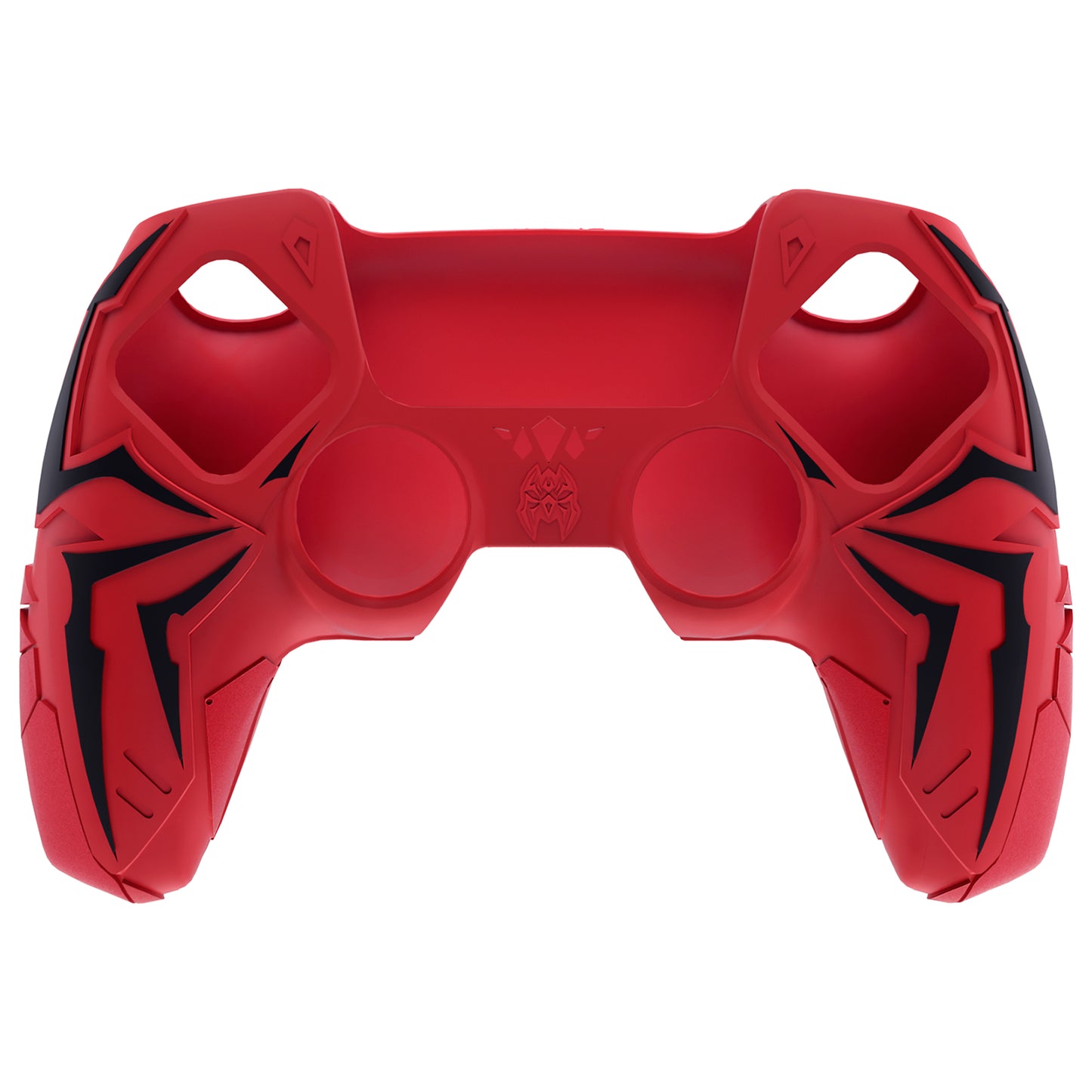 PlayVital Cyber Spider Design Silicone Case for PS5 Controller with 2 Thumb Grips and 6 Sticker, Compatible with Charging Dock - Red & Black