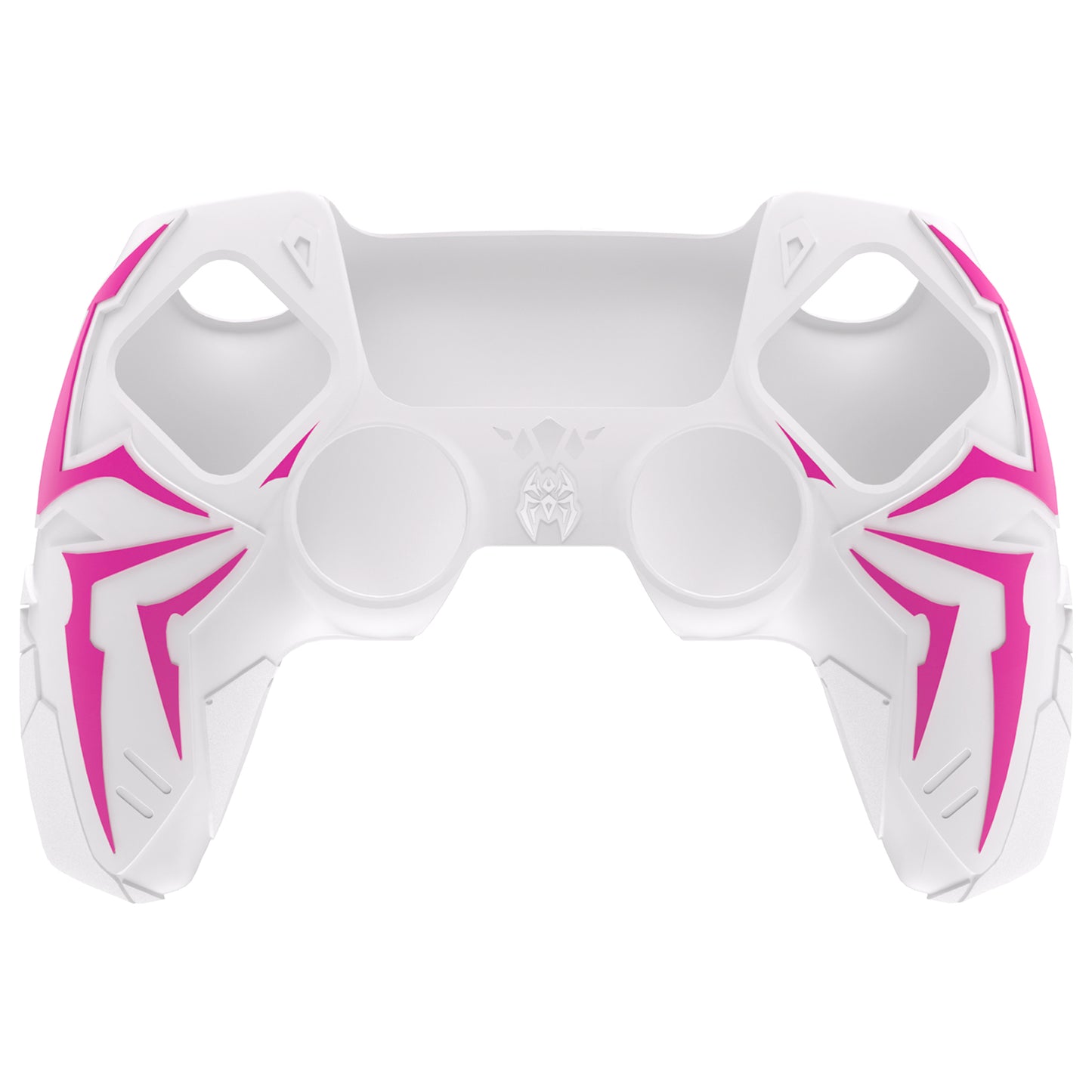 PlayVital Cyber Spider Design Silicone Case for PS5 Controller with 2 Thumb Grips and 6 Sticker, Compatible with Charging Dock - White & Pink