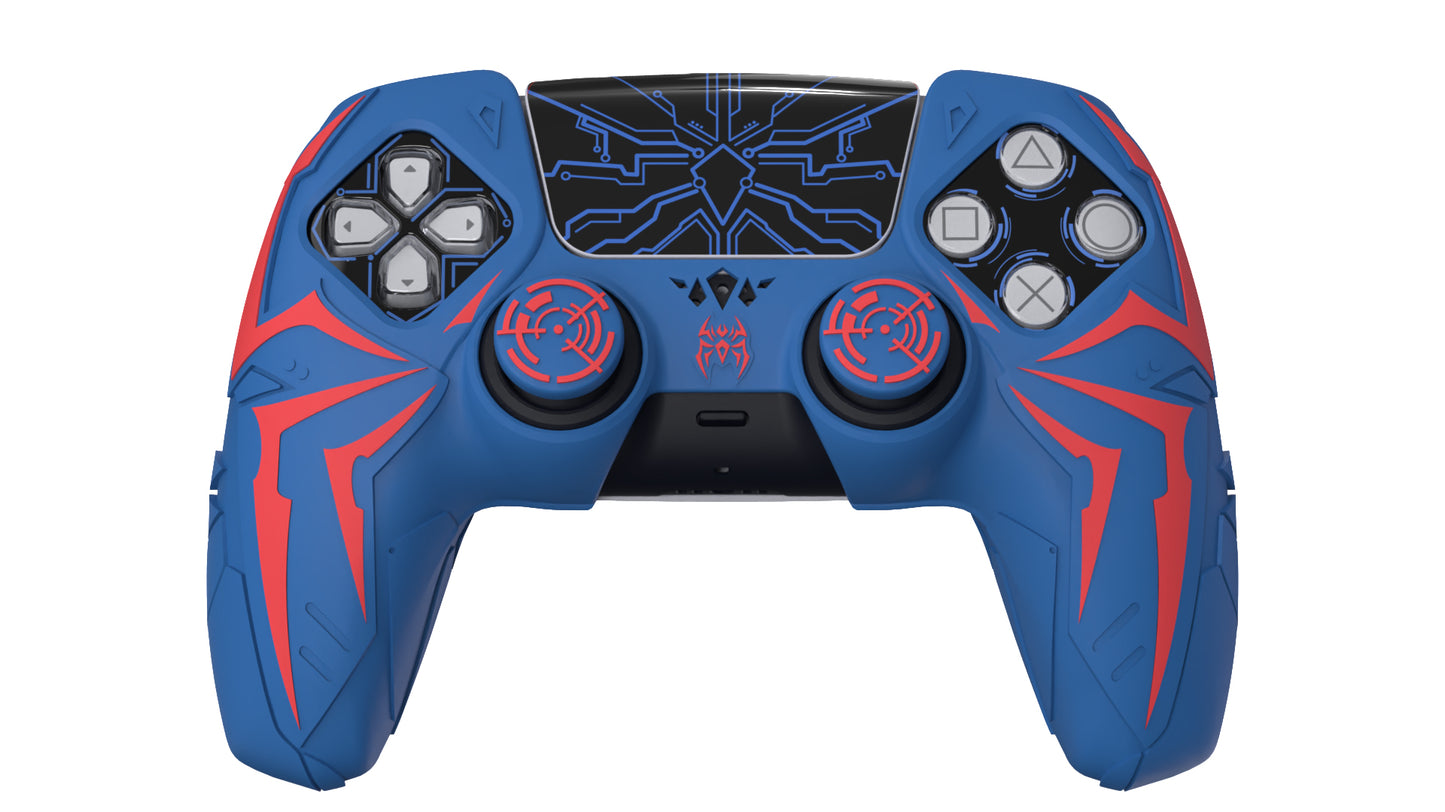 PlayVital Cyber Spider Design Silicone Cover with Thumb Grips for PS5 Controller, Compatible with Charging Dock - Blue & Red PlayVital