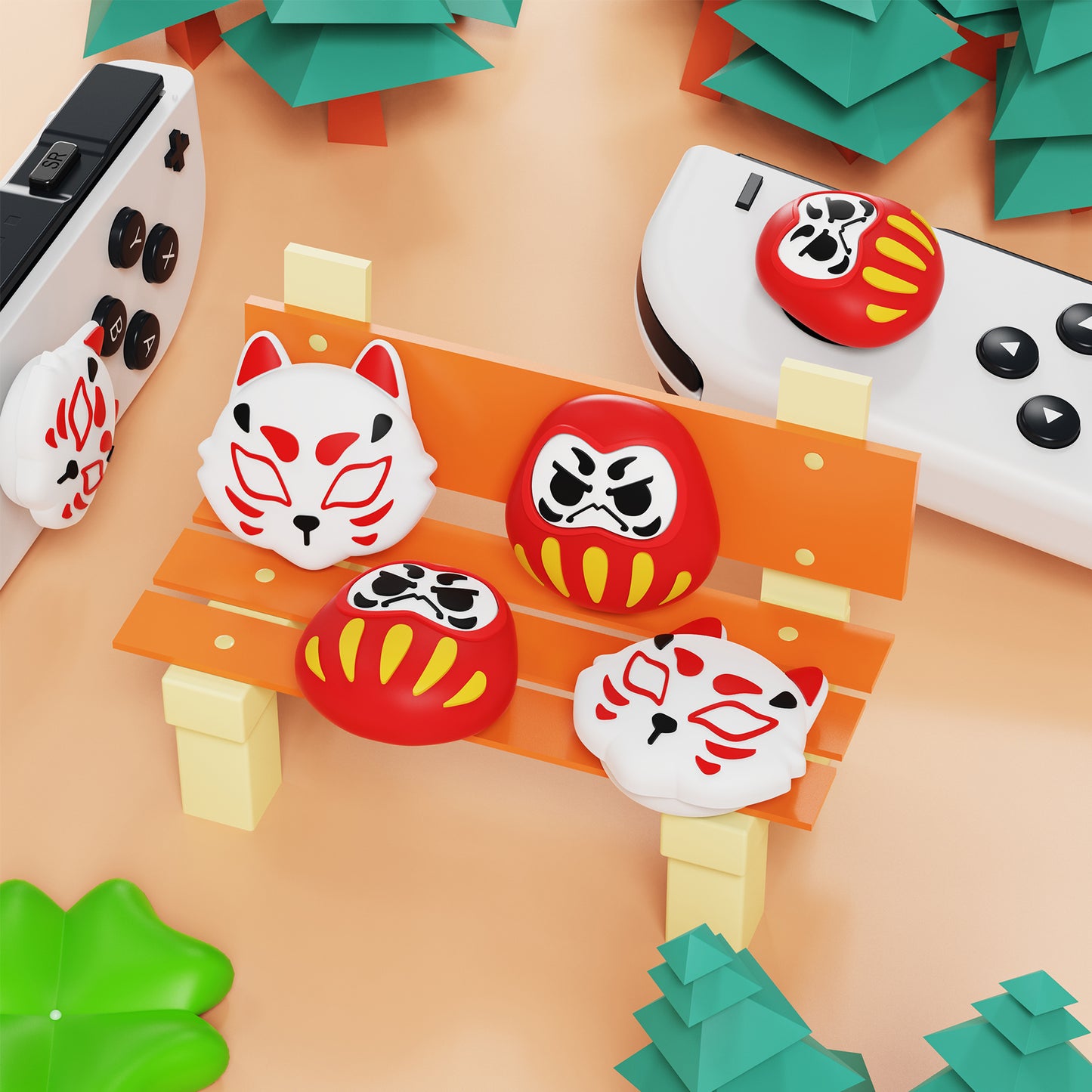 PlayVital Daruma & Kitsune Cute Thumb Grip Caps for Nintendo Switch & Switch OLED & Switch Lite playvital