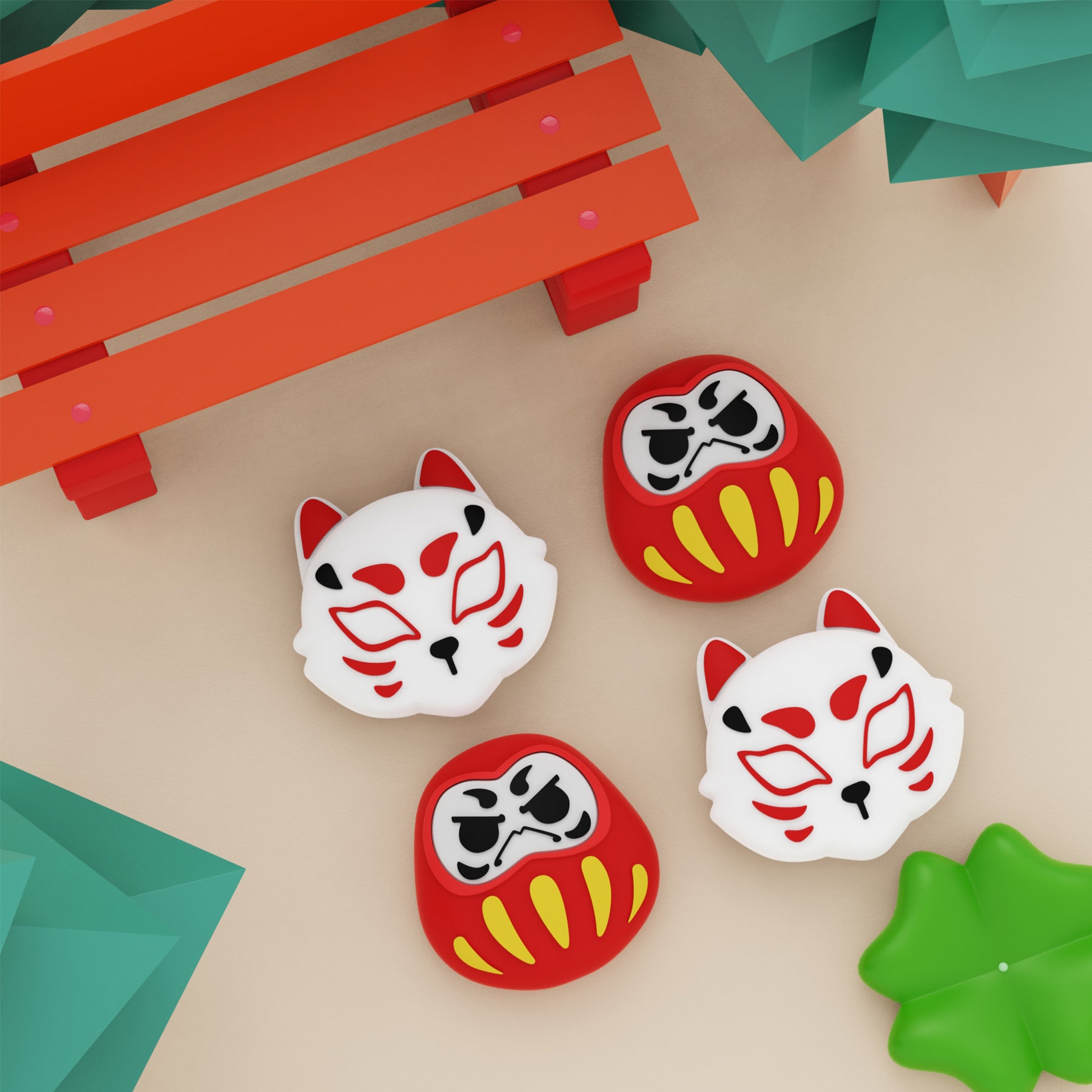 PlayVital Daruma & Kitsune Cute Thumb Grip Caps for Nintendo Switch & Switch OLED & Switch Lite playvital