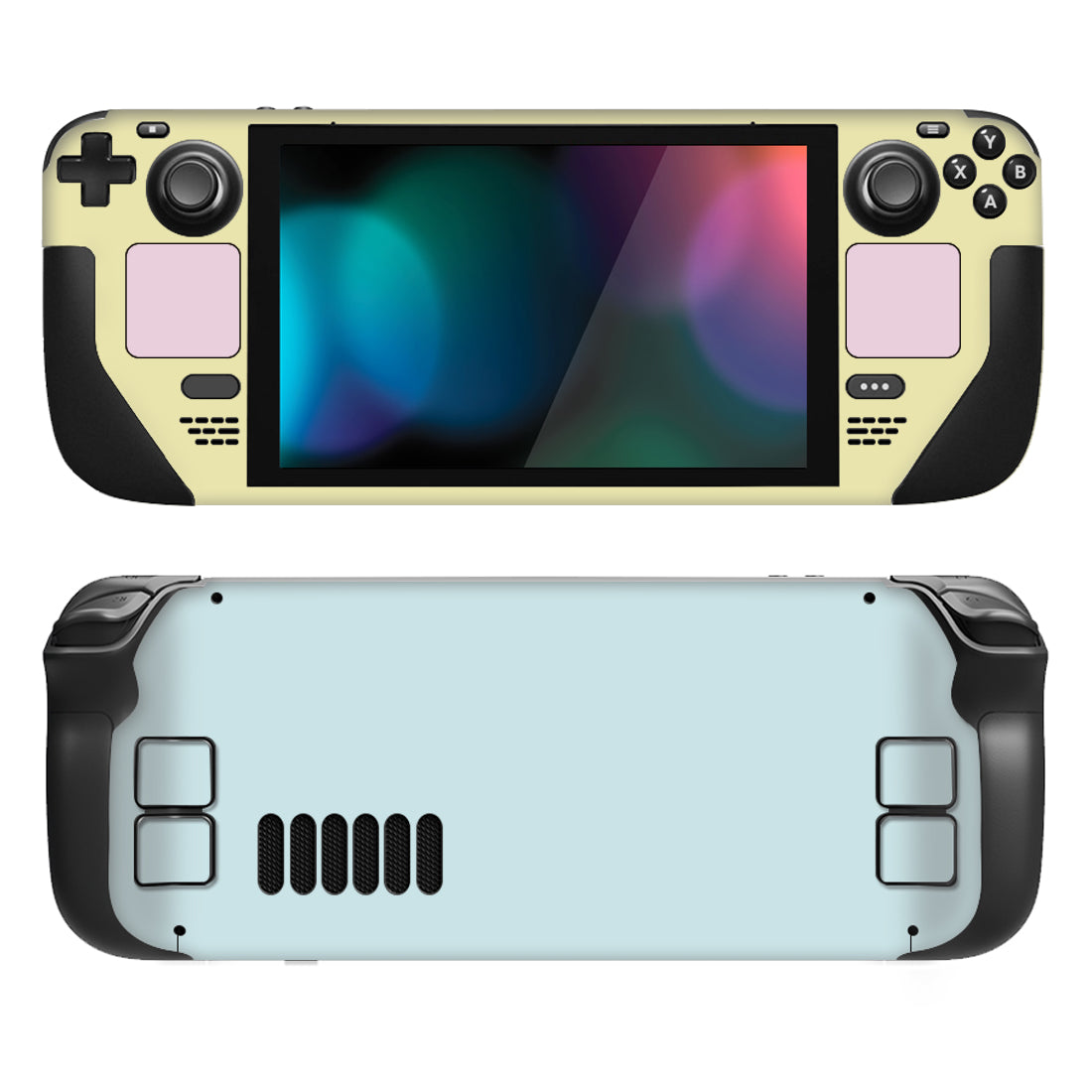 PlayVital Full Set Protective Skin Decal for Steam Deck, Custom Stickers Vinyl Cover for Steam Deck Handheld Gaming PC - Pale Series - Cream & Pink & Columbia Blue - SDTM088 PlayVital