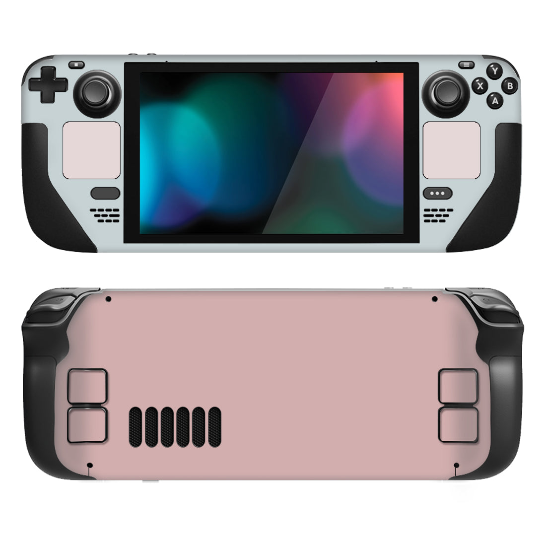 PlayVital Full Set Protective Skin Decal for Steam Deck, Custom Stickers Vinyl Cover for Steam Deck Handheld Gaming PC - Pale Series - Mist Grey & Pink #1 - SDTM086 PlayVital