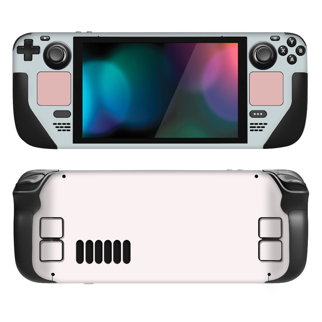 PlayVital Full Set Protective Skin Decal for Steam Deck, Custom Stickers Vinyl Cover for Steam Deck Handheld Gaming PC - Pale Series - Mist Grey & Pink #2 - SDTM087 PlayVital