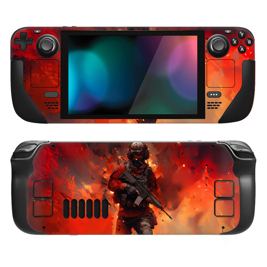 PlayVital Full Set Protective Skin Decal for Steam Deck, Custom Stickers Vinyl Cover for Steam Deck Handheld Gaming PC - Warfire - SDTM085 PlayVital