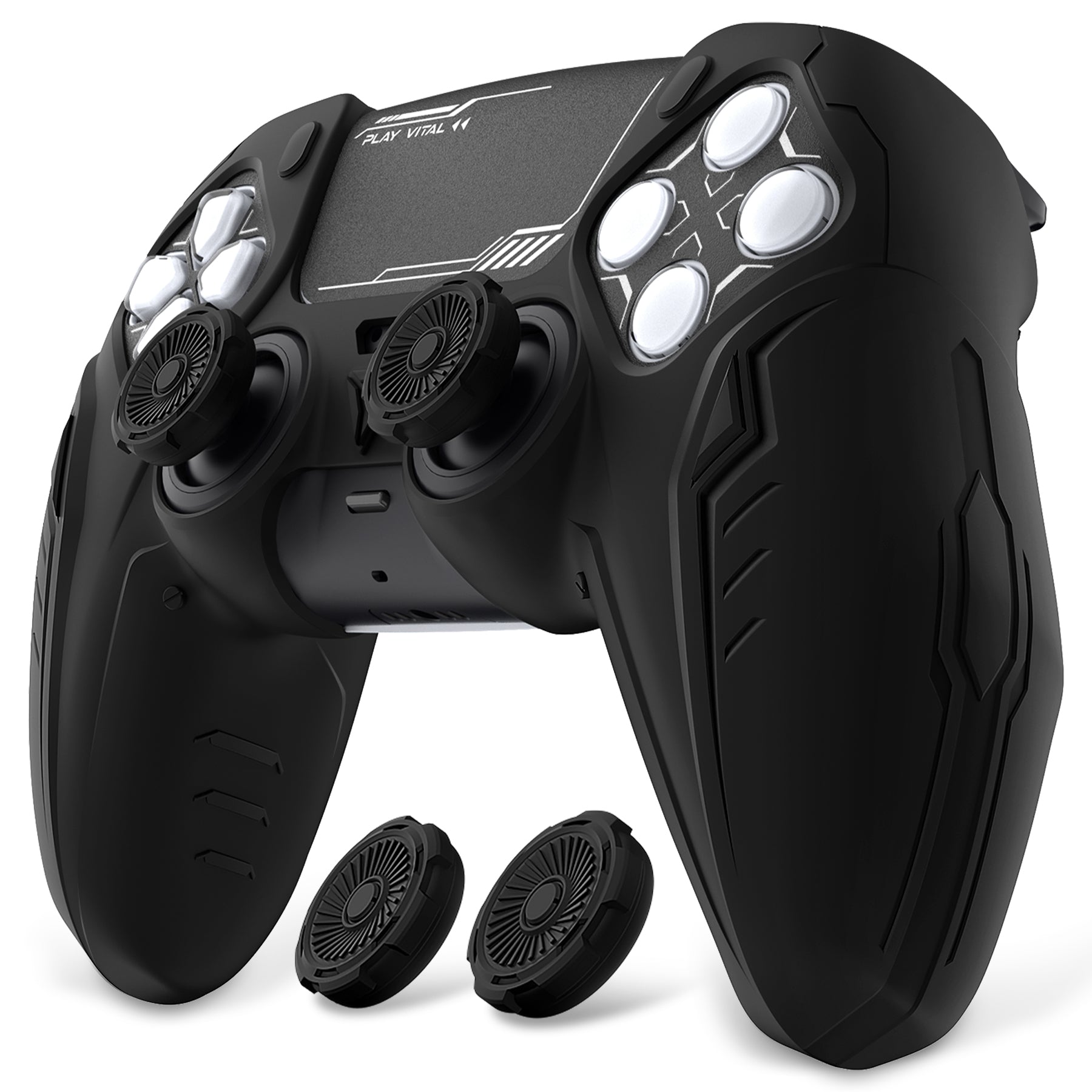 PlayVital Futuristic CyberMech Design Silicone Grip Skin with Thumb Grips for PS5 Wireless Controller, Compatible with PS5 Official Charging Dock - Black - CHXPFP001 PlayVital