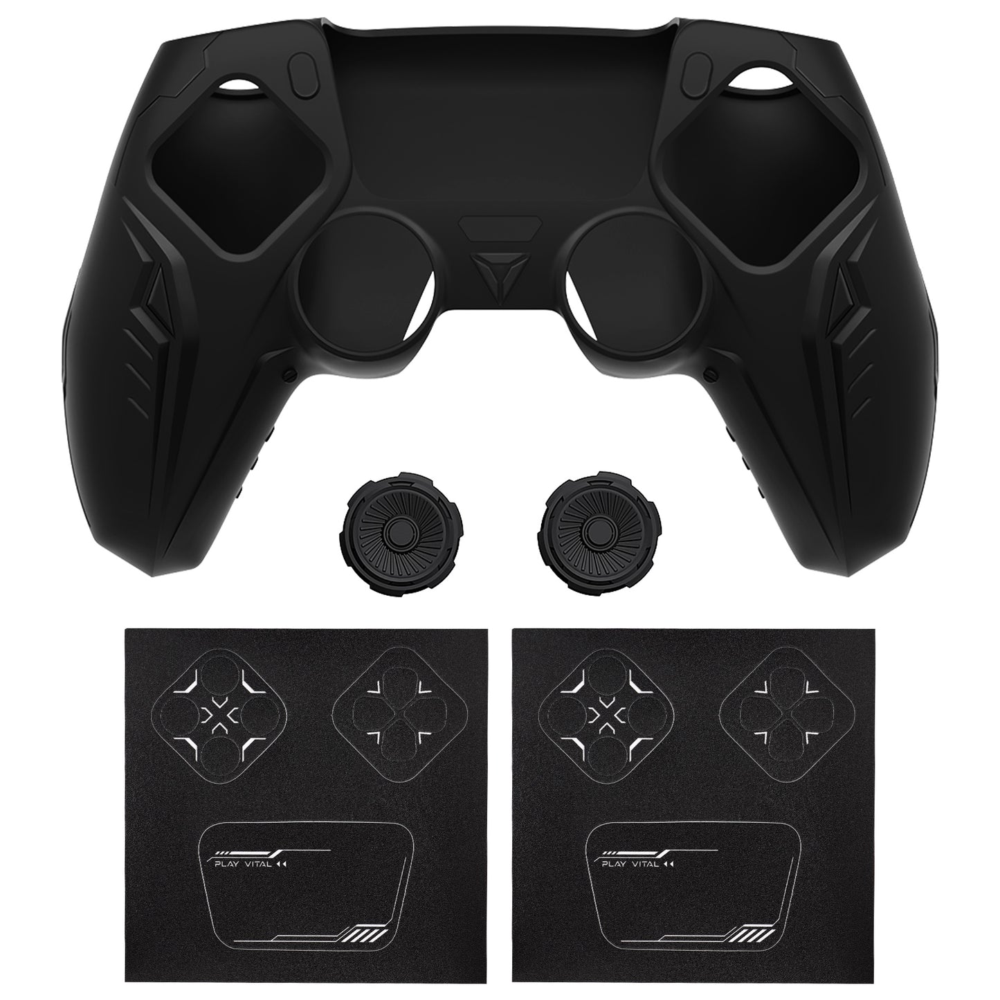 PlayVital Futuristic CyberMech Design Silicone Grip Skin with Thumb Grips for PS5 Wireless Controller, Compatible with PS5 Official Charging Dock - Black - CHXPFP001 PlayVital