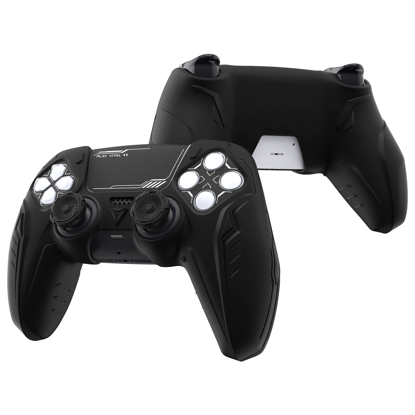 PlayVital Futuristic CyberMech Design Silicone Grip Skin with Thumb Grips for PS5 Wireless Controller, Compatible with PS5 Official Charging Dock - Black - CHXPFP001 PlayVital