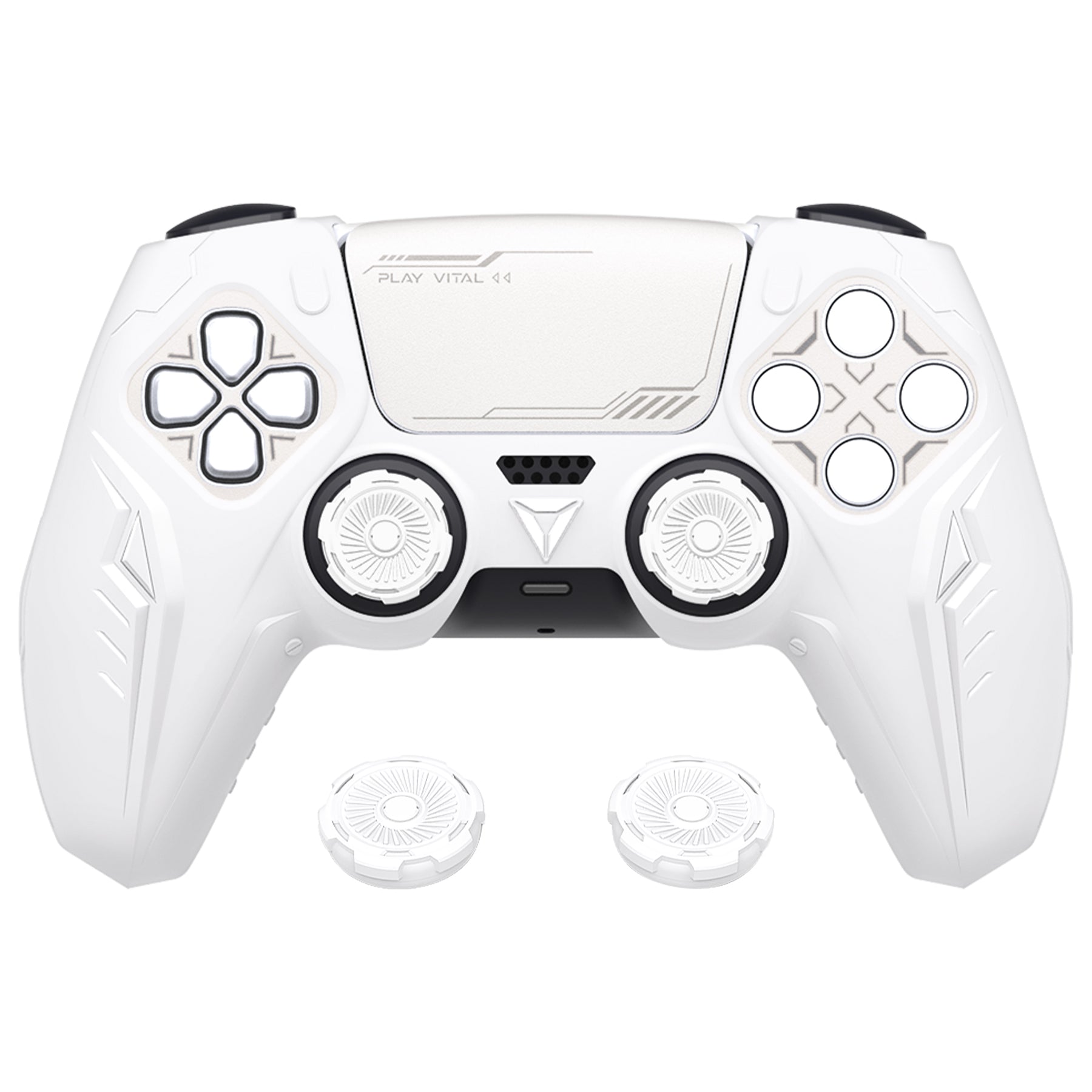 PlayVital Futuristic CyberMech Design Silicone Grip Skin with Thumb Grips for PS5 Wireless Controller, Compatible with PS5 Official Charging Dock - White - CHXPFP002 PlayVital