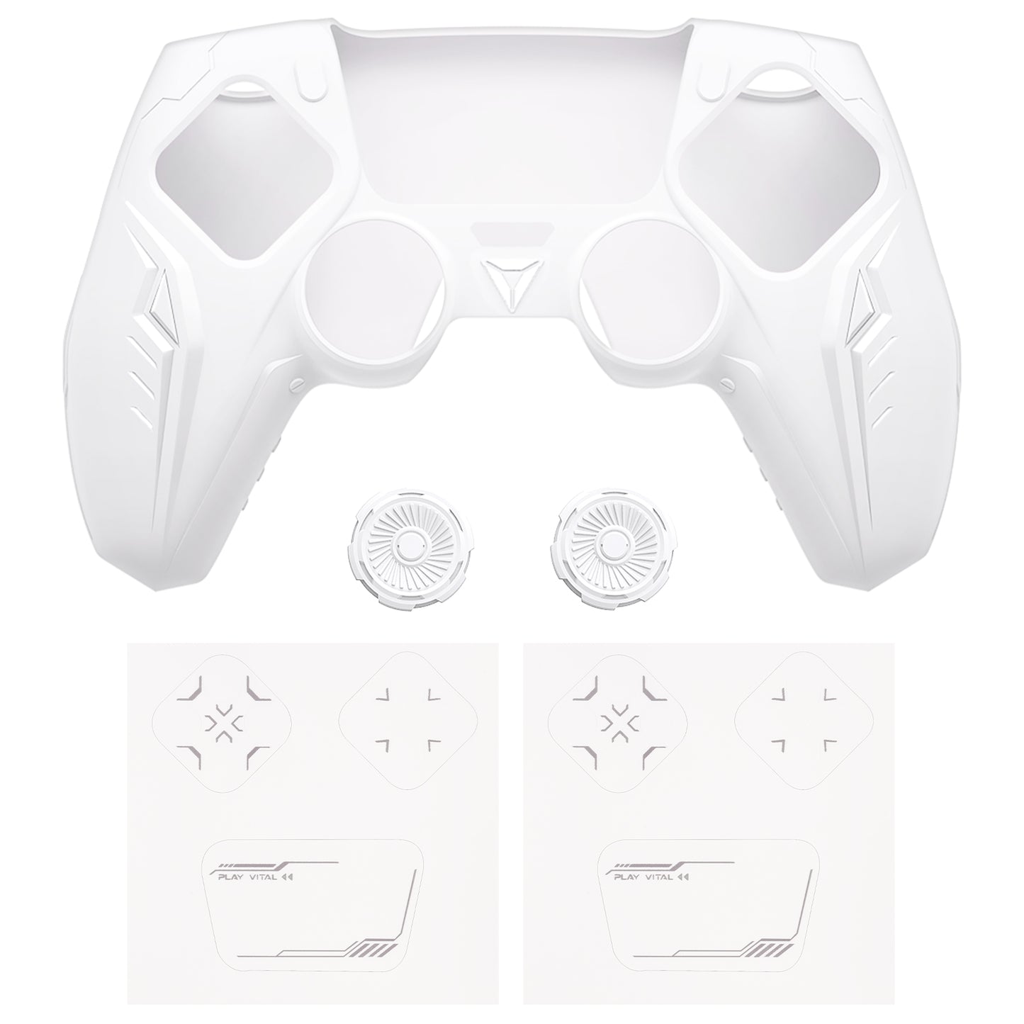 PlayVital Futuristic CyberMech Design Silicone Grip Skin with Thumb Grips for PS5 Wireless Controller, Compatible with PS5 Official Charging Dock - White - CHXPFP002 PlayVital