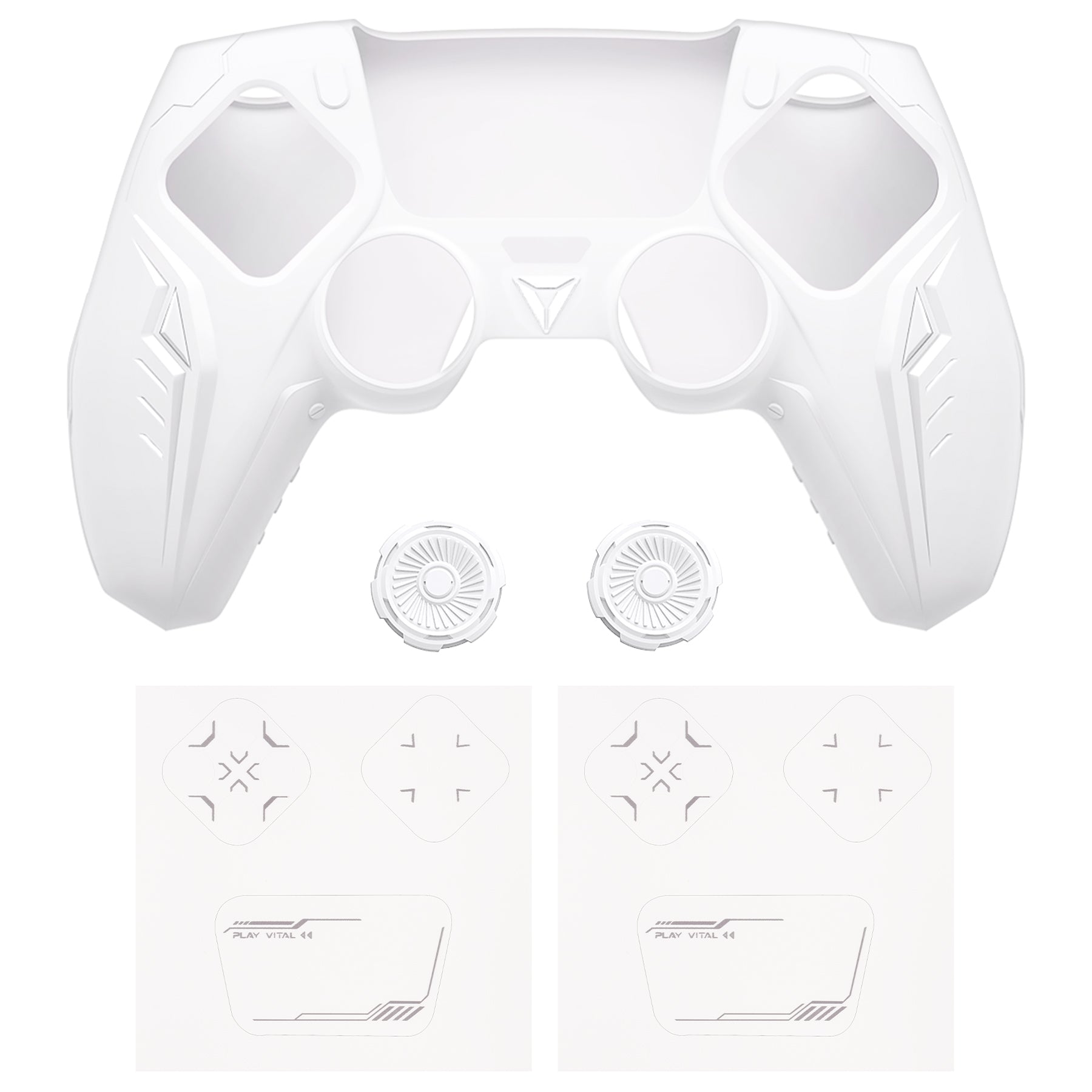 PlayVital Futuristic CyberMech Design Silicone Grip Skin with Thumb Grips for PS5 Wireless Controller, Compatible with PS5 Official Charging Dock - White - CHXPFP002 PlayVital