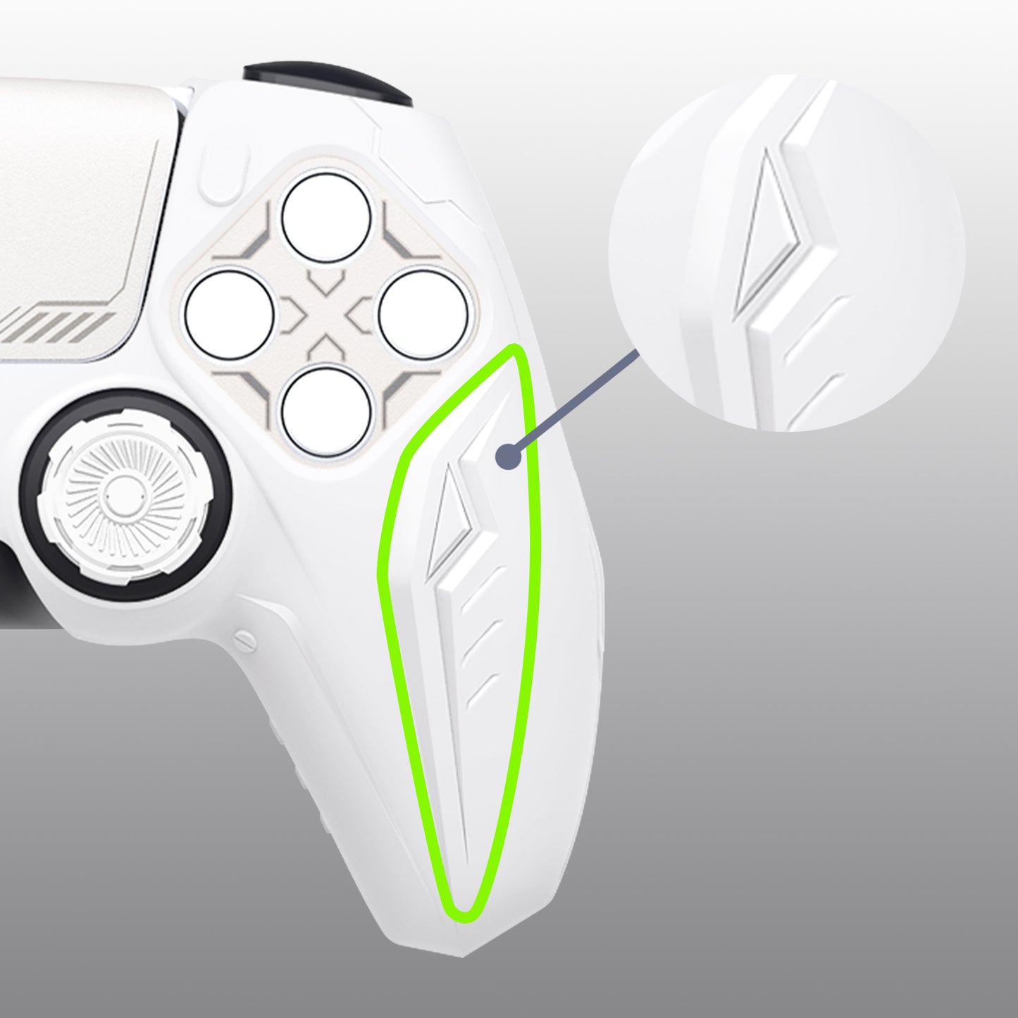 PlayVital Futuristic CyberMech Design Silicone Grip Skin with Thumb Grips for PS5 Wireless Controller, Compatible with PS5 Official Charging Dock - White - CHXPFP002 PlayVital