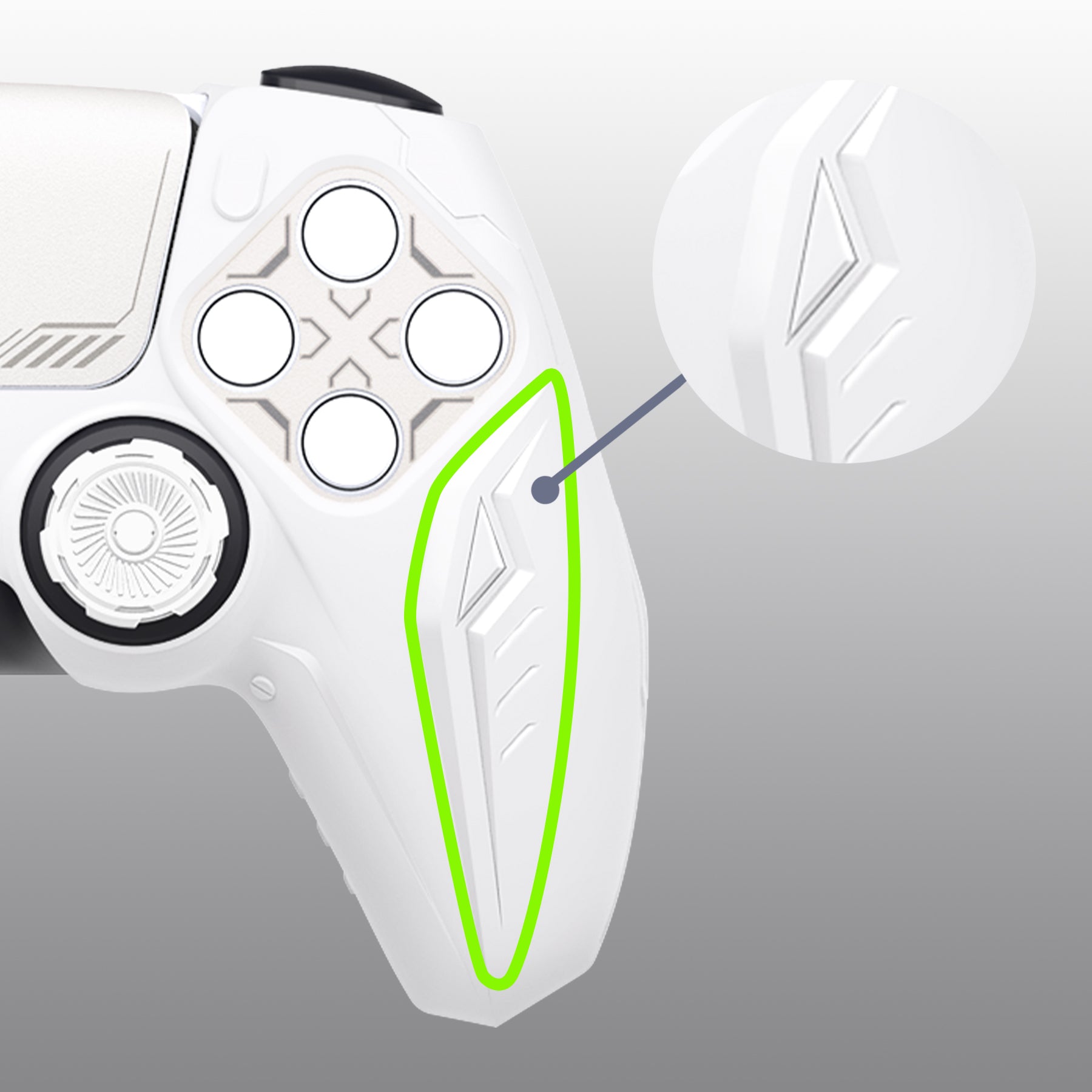 PlayVital Futuristic CyberMech Design Silicone Grip Skin with Thumb Grips for PS5 Wireless Controller, Compatible with PS5 Official Charging Dock - White - CHXPFP002 PlayVital