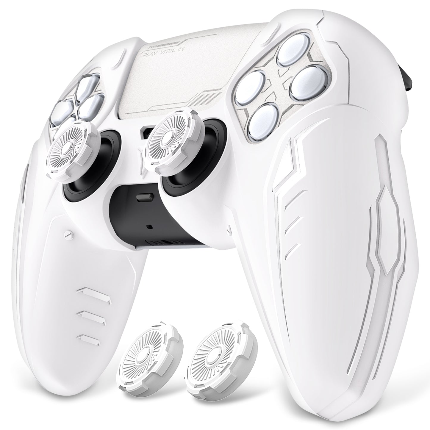 PlayVital Futuristic CyberMech Design Silicone Grip Skin with Thumb Grips for PS5 Wireless Controller, Compatible with PS5 Official Charging Dock - White - CHXPFP002 PlayVital