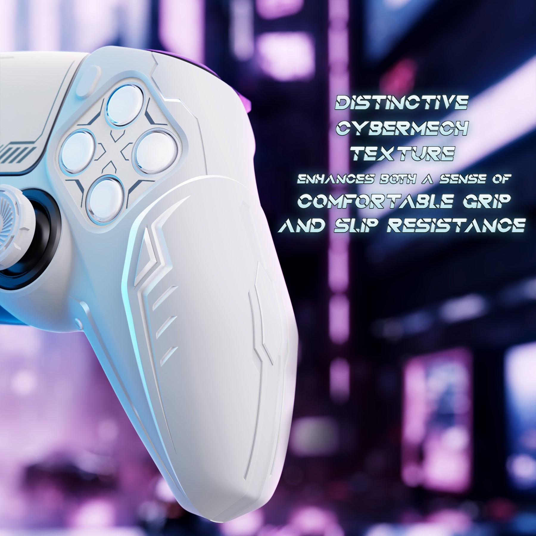 PlayVital Futuristic CyberMech Design Silicone Grip Skin with Thumb Grips for PS5 Wireless Controller, Compatible with PS5 Official Charging Dock - White - CHXPFP002 PlayVital