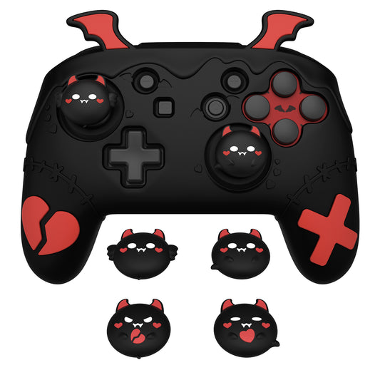 PlayVital Gothic Imp Series Cute Silicone Case for Nintendo Switch Pro Controller - Black PlayVital