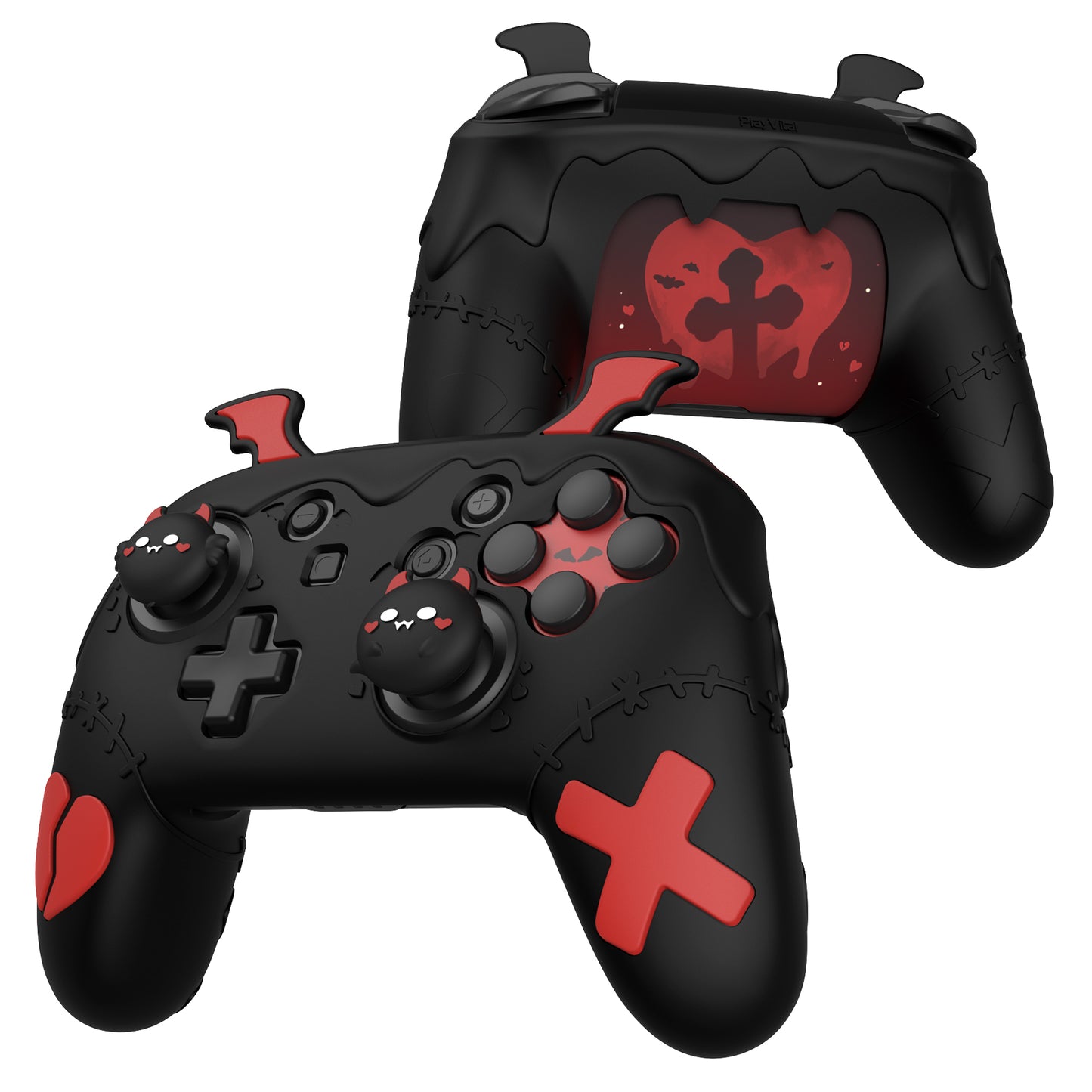 PlayVital Gothic Imp Series Cute Silicone Case for Nintendo Switch Pro Controller - Black PlayVital