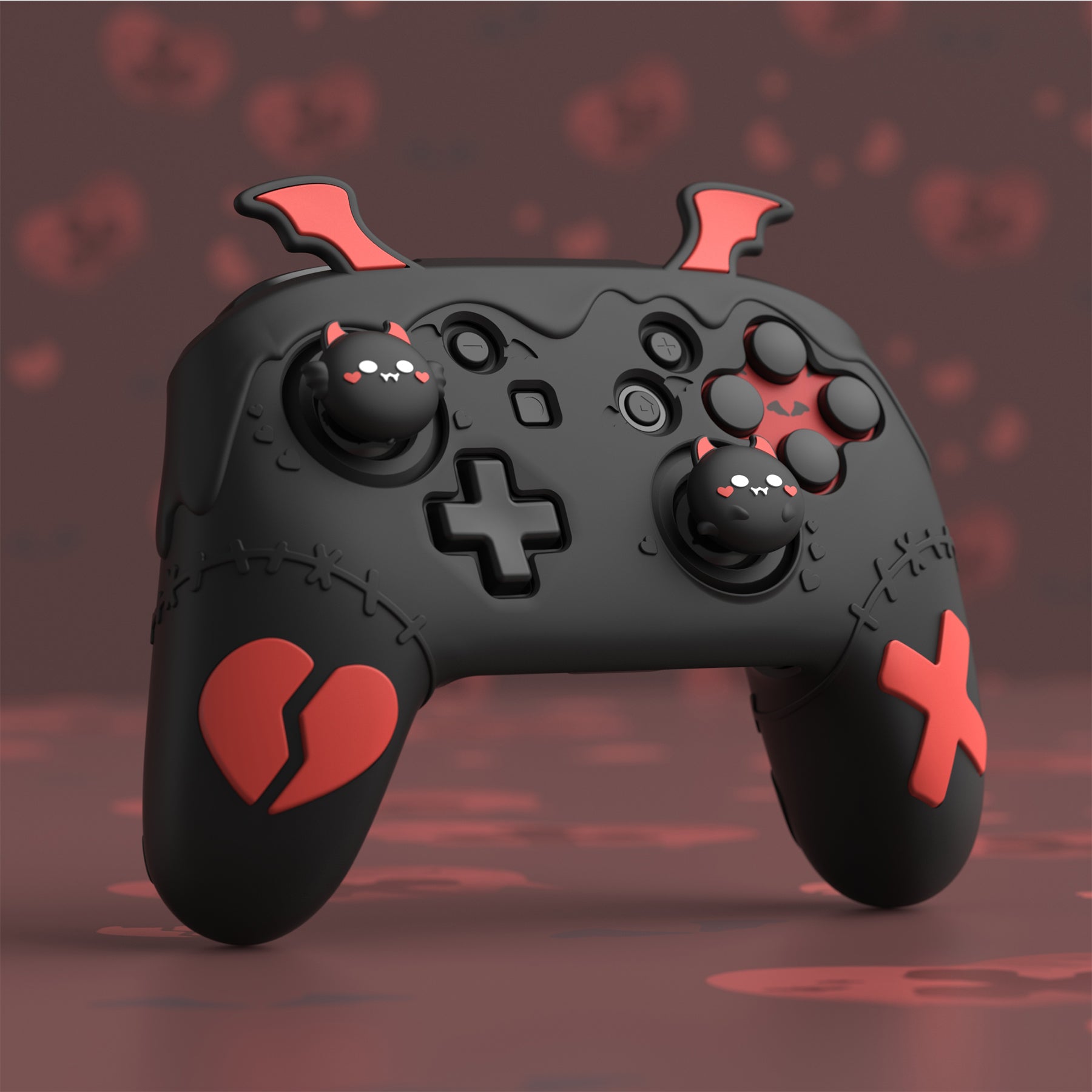 PlayVital Gothic Imp Series Cute Silicone Case for Nintendo Switch Pro Controller - Black PlayVital