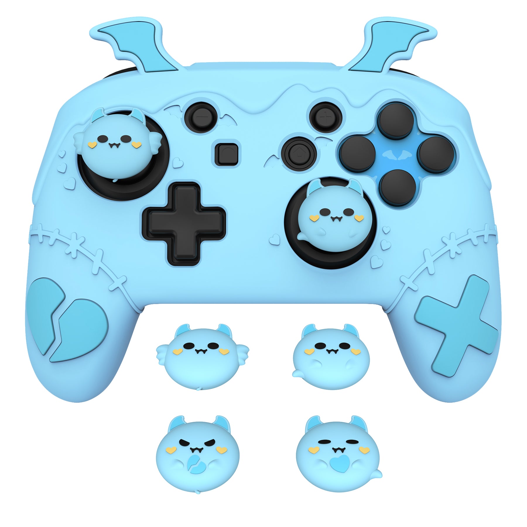 PlayVital Gothic Imp Series Cute Silicone Case for Nintendo Switch Pro Controller - Blue PlayVital