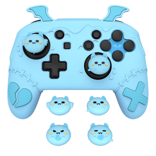 PlayVital Gothic Imp Series Cute Silicone Case for Nintendo Switch Pro Controller - Blue PlayVital