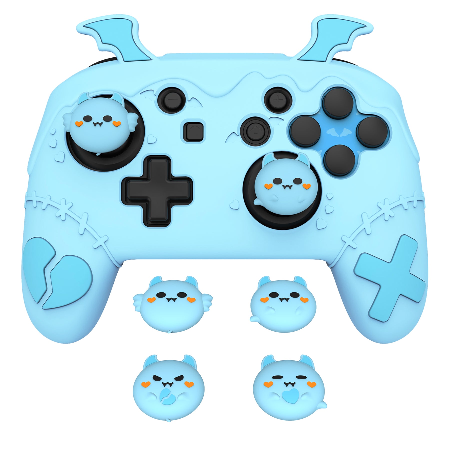 PlayVital Gothic Imp Series Cute Silicone Case for Nintendo Switch Pro Controller - Blue PlayVital