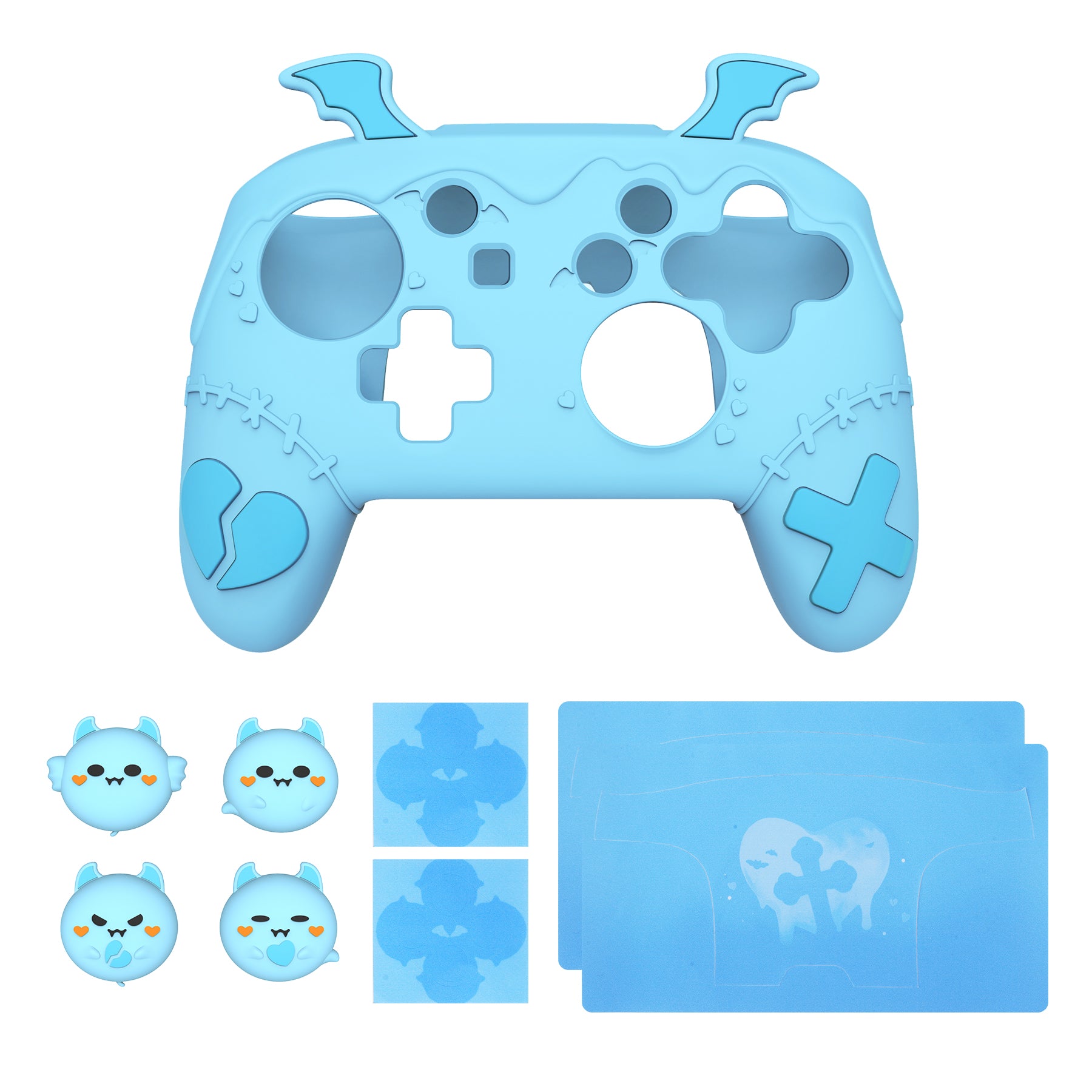 PlayVital Gothic Imp Series Cute Silicone Case for Nintendo Switch Pro Controller - Blue PlayVital