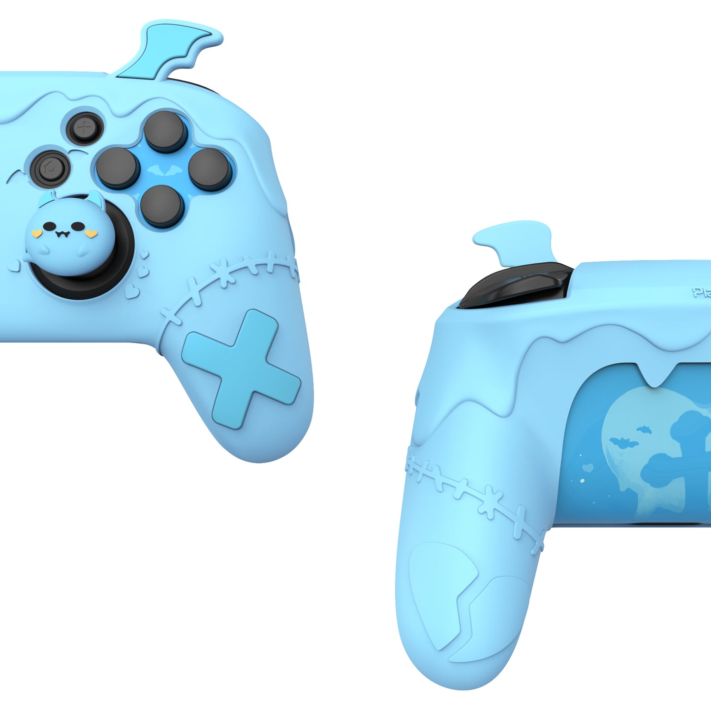 PlayVital Gothic Imp Series Cute Silicone Case for Nintendo Switch Pro Controller - Blue PlayVital