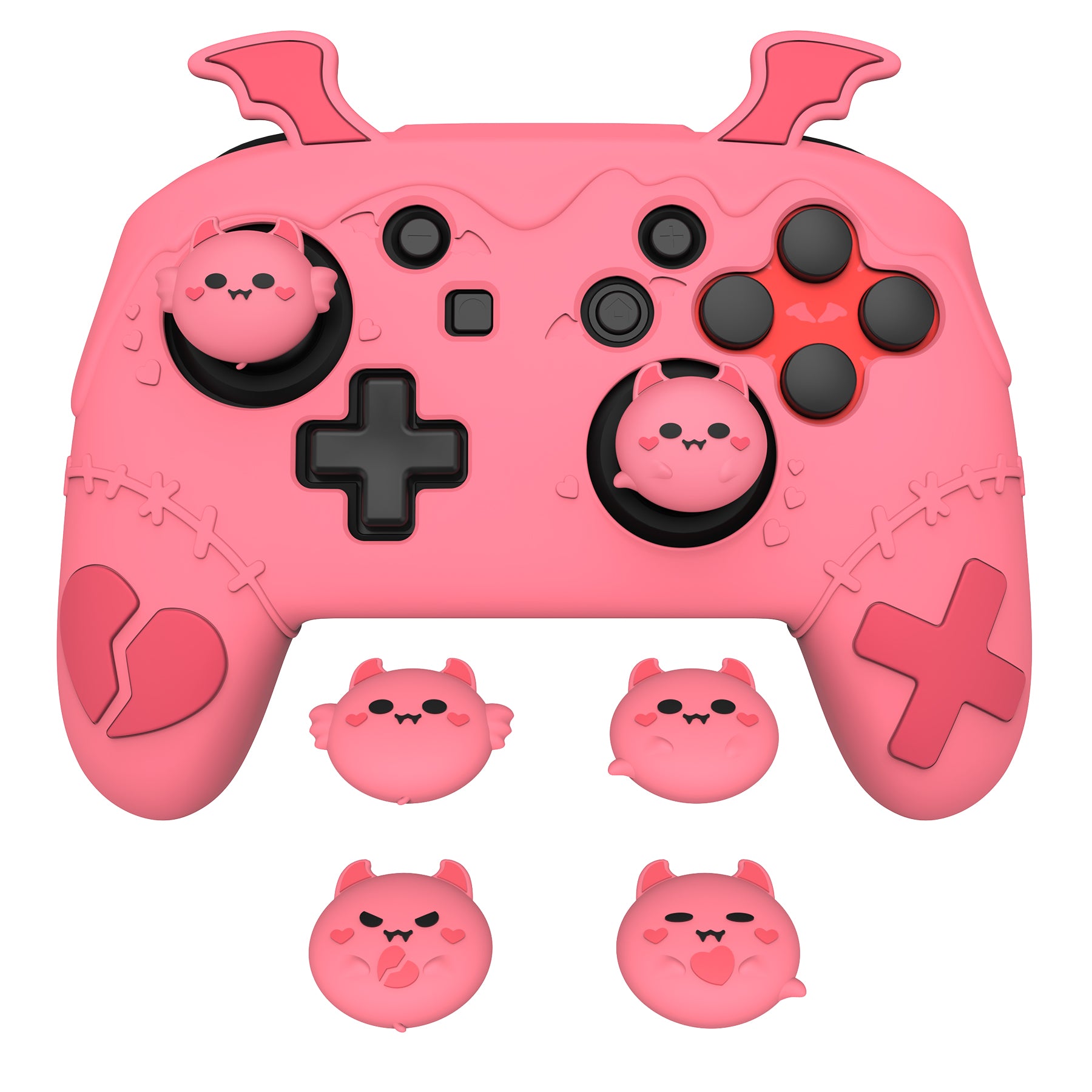 PlayVital Gothic Imp Series Cute Silicone Case for Nintendo Switch Pro Controller - Pink PlayVital