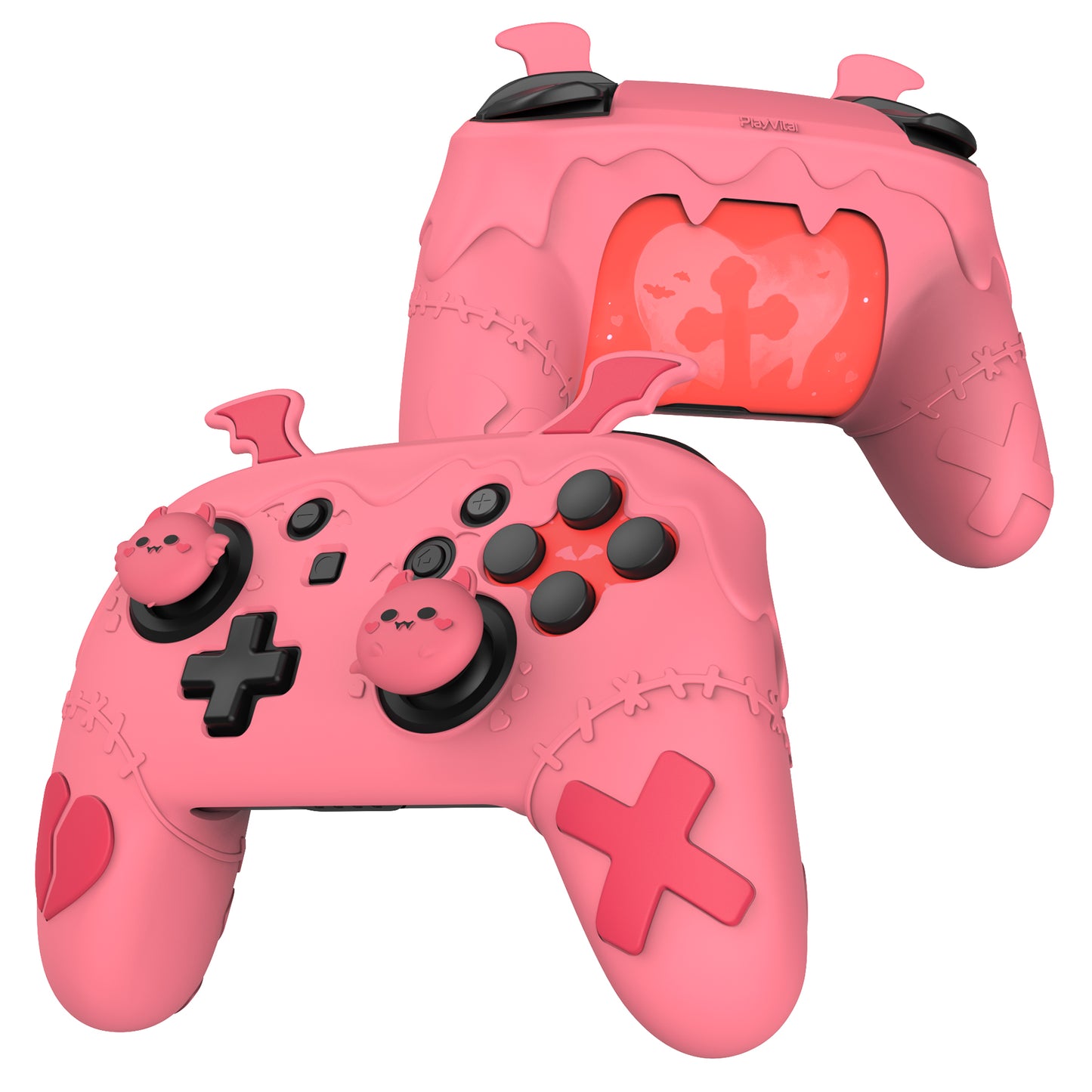 PlayVital Gothic Imp Series Cute Silicone Case for Nintendo Switch Pro Controller - Pink PlayVital