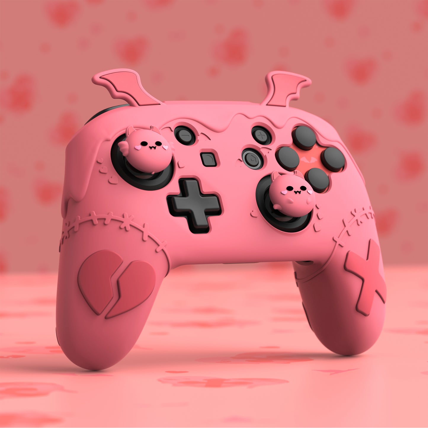 PlayVital Gothic Imp Series Cute Silicone Case for Nintendo Switch Pro Controller - Pink PlayVital