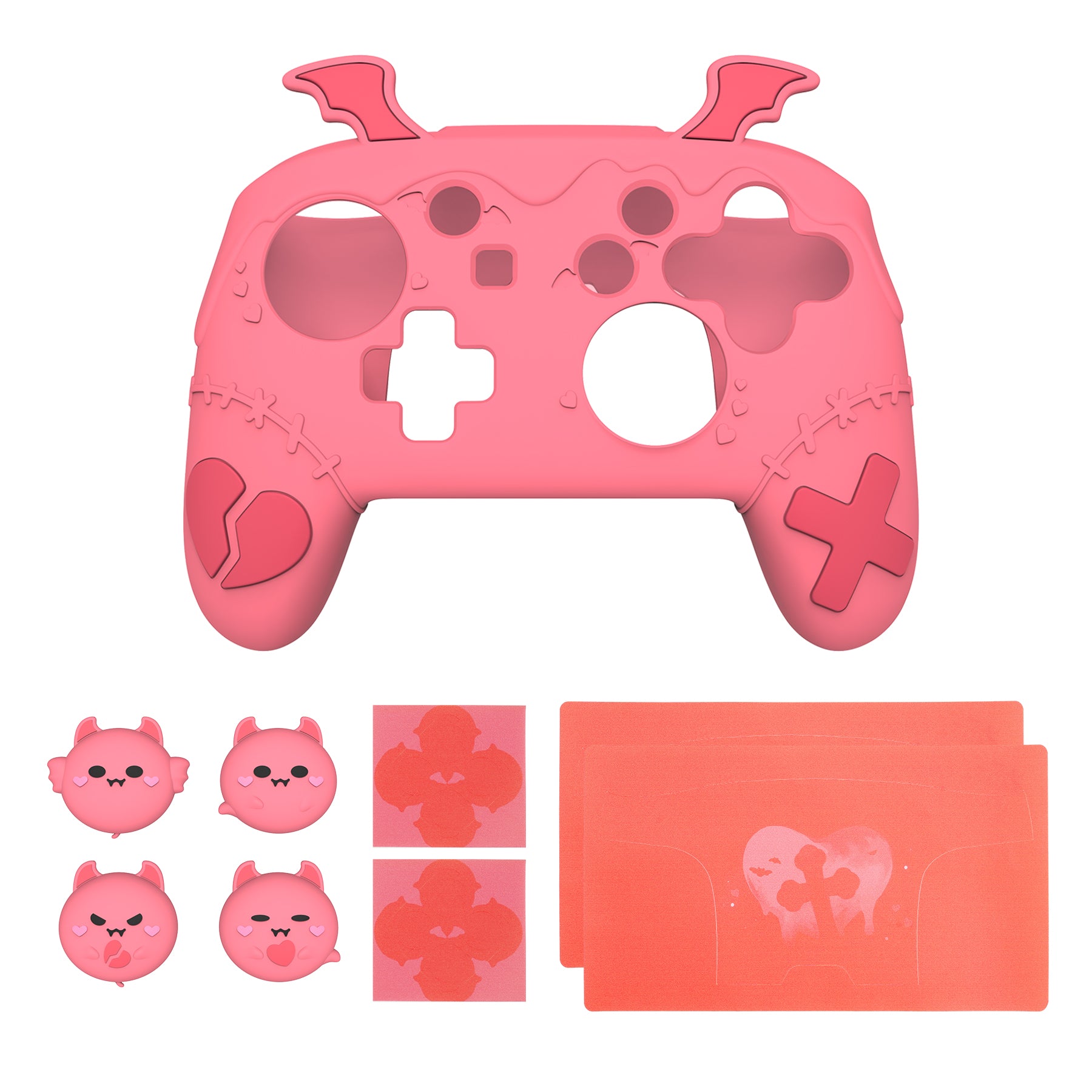 PlayVital Gothic Imp Series Cute Silicone Case for Nintendo Switch Pro Controller - Pink PlayVital