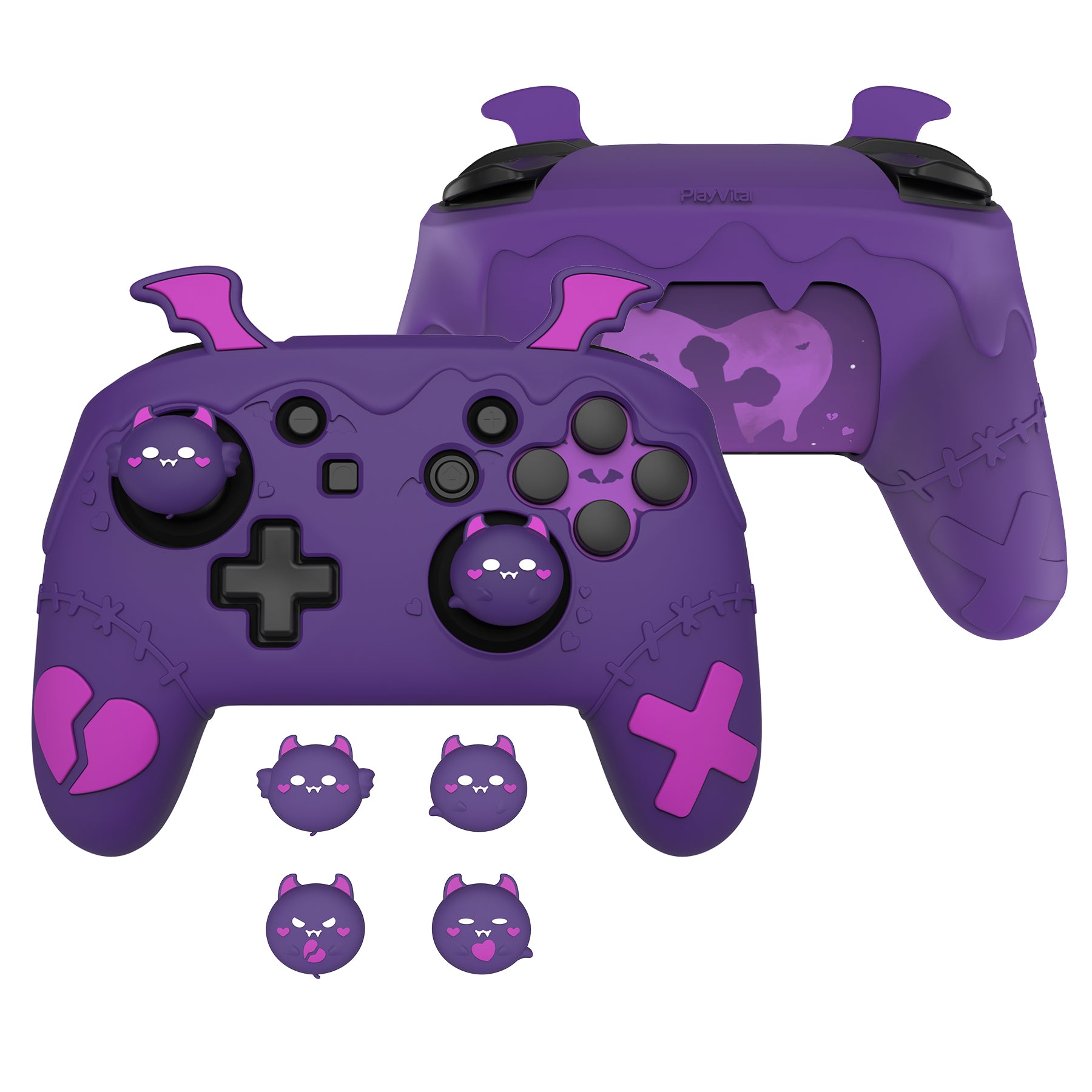 PlayVital Gothic Imp Series Cute Silicone Case for Nintendo Switch Pro Controller - Purple PlayVital