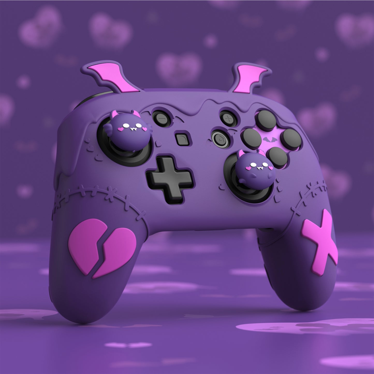 PlayVital Gothic Imp Series Cute Silicone Case for Nintendo Switch Pro Controller - Purple PlayVital