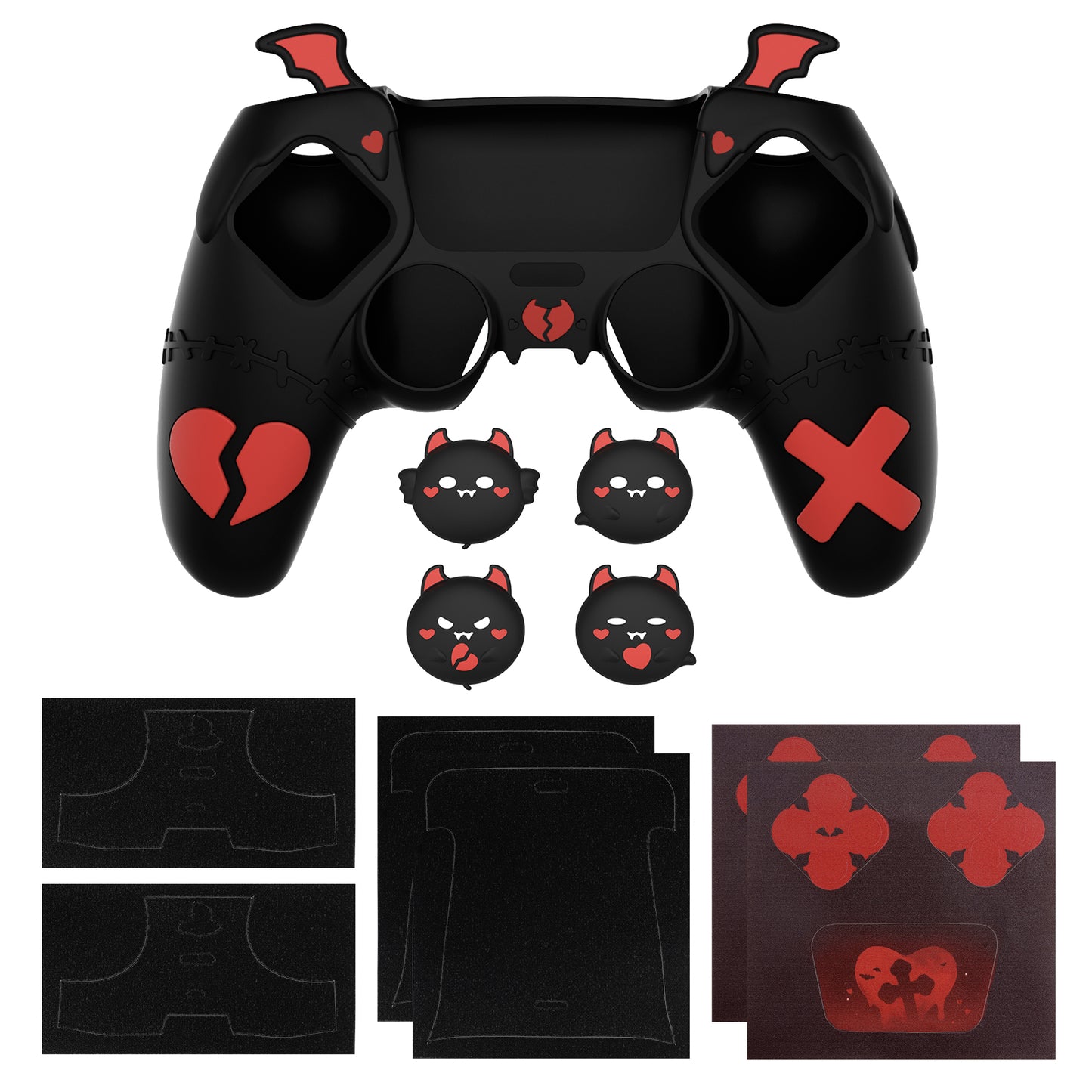 PlayVital Gothic Imp Series Cute Silicone Case with Thumb Grips and Stickers for PS5 Controller, Compatible with PS5 Official Charging Dock - Black