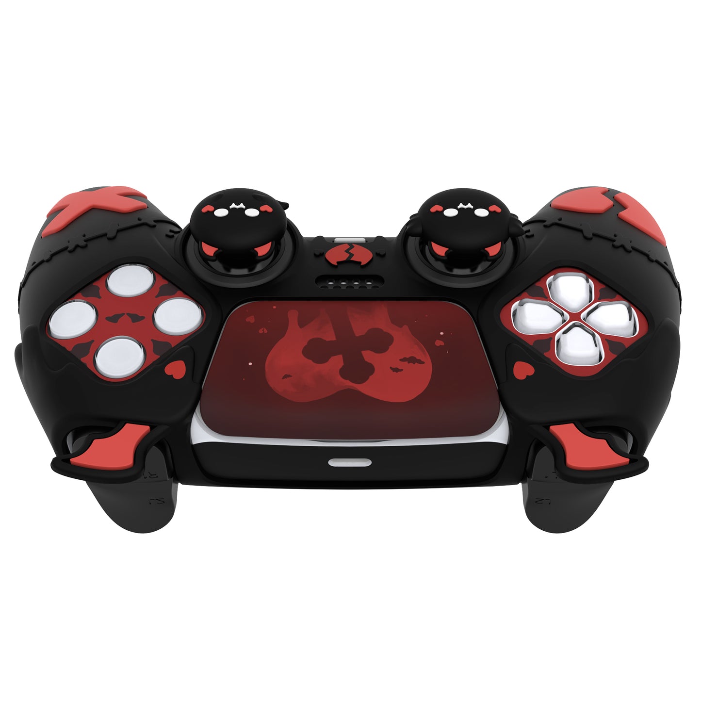 PlayVital Gothic Imp Series Cute Silicone Case with Thumb Grips and Stickers for PS5 Controller, Compatible with PS5 Official Charging Dock - Black