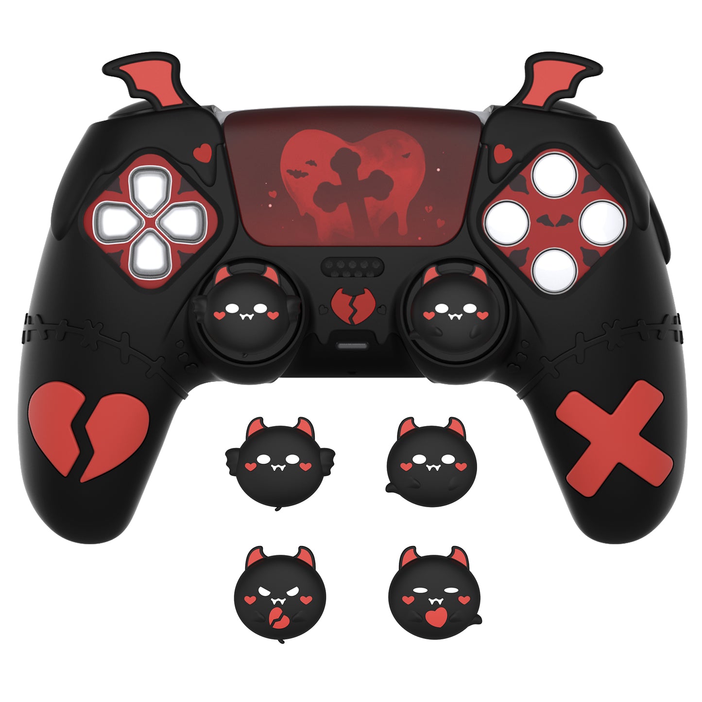 PlayVital Gothic Imp Series Cute Silicone Case with Thumb Grips and Stickers for PS5 Controller, Compatible with PS5 Official Charging Dock - Black