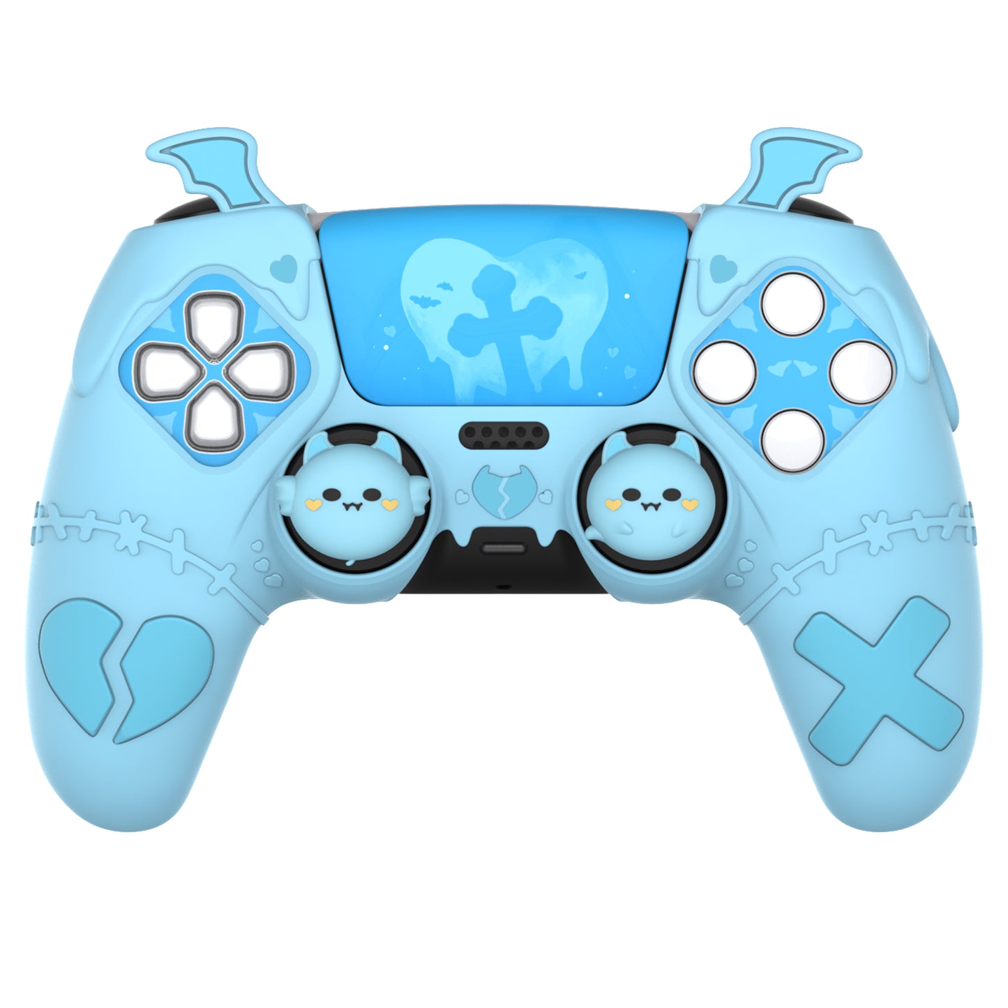 PlayVital Gothic Imp Series Cute Silicone Case with Thumb Grips and Stickers for PS5 Controller, Compatible with PS5 Official Charging Dock - Blue PlayVital