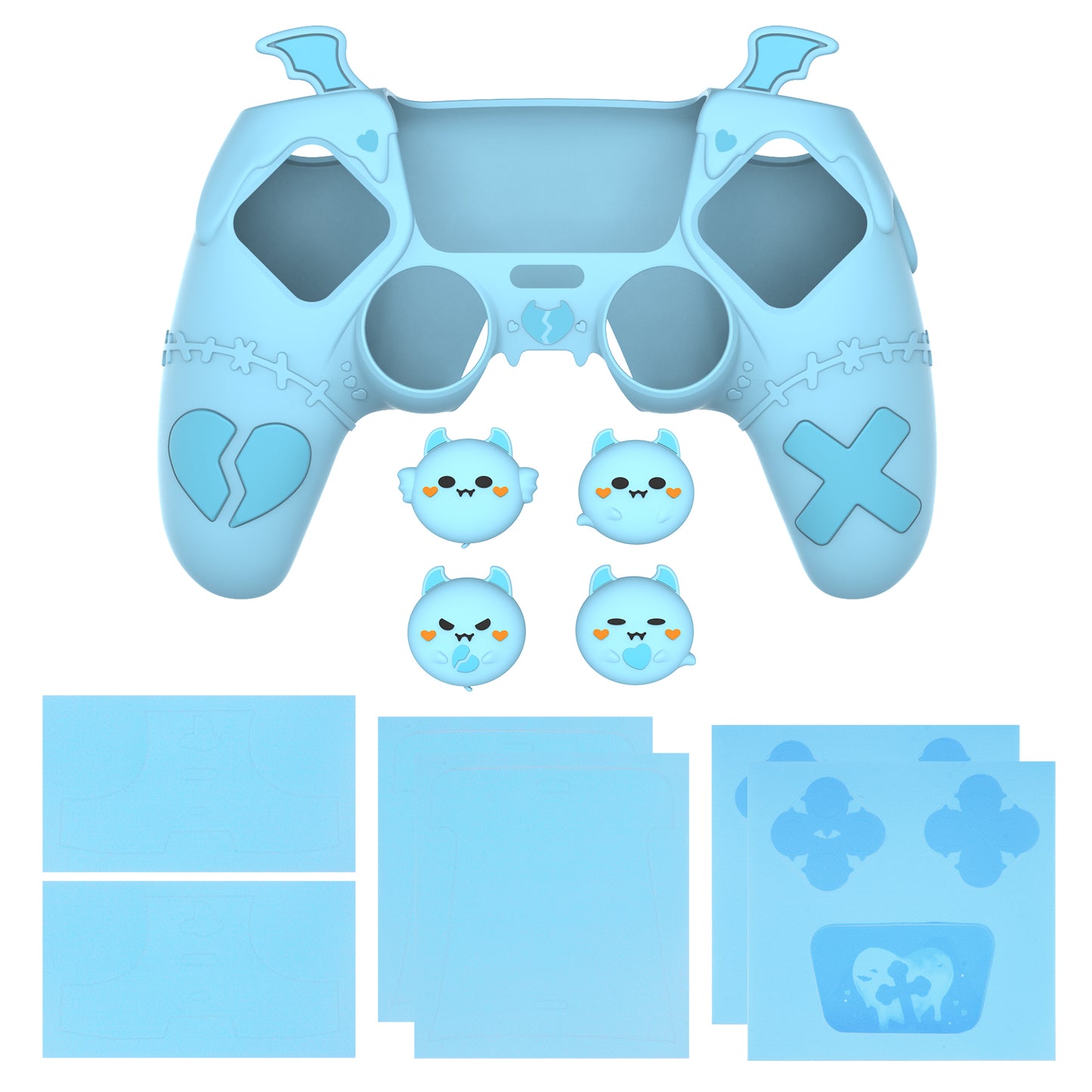 PlayVital Gothic Imp Series Cute Silicone Case with Thumb Grips and Stickers for PS5 Controller, Compatible with PS5 Official Charging Dock - Blue