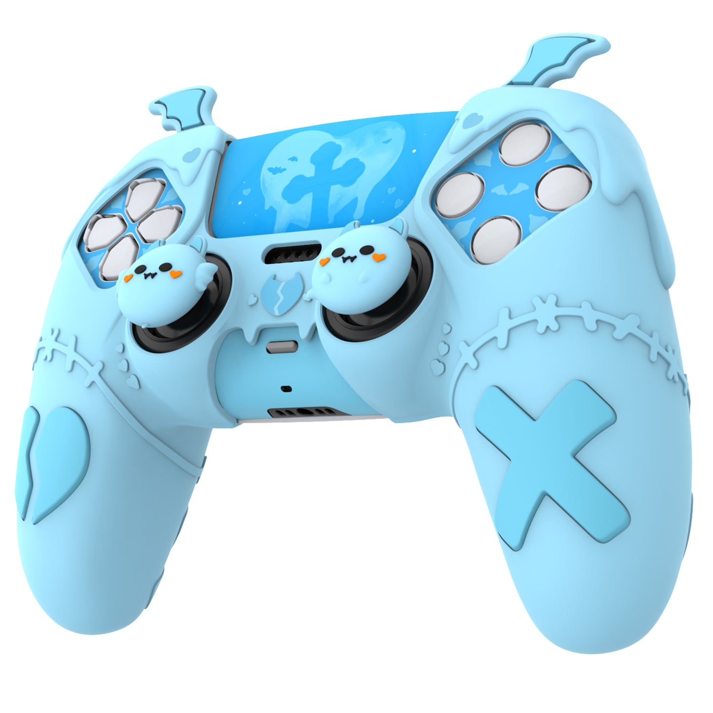 PlayVital Gothic Imp Series Cute Silicone Case with Thumb Grips and Stickers for PS5 Controller, Compatible with PS5 Official Charging Dock - Blue