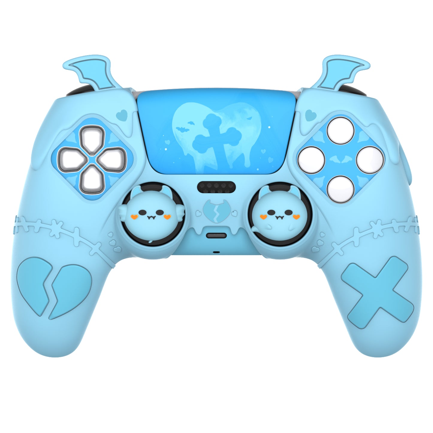 PlayVital Gothic Imp Series Cute Silicone Case with Thumb Grips and Stickers for PS5 Controller, Compatible with PS5 Official Charging Dock - Blue