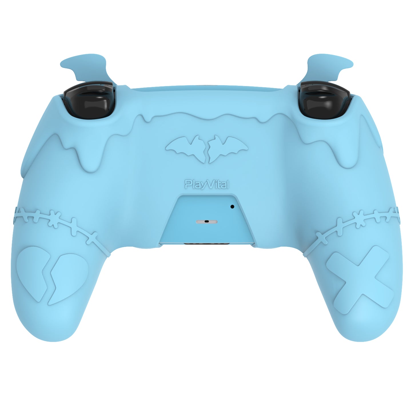 PlayVital Gothic Imp Series Cute Silicone Case with Thumb Grips and Stickers for PS5 Controller, Compatible with PS5 Official Charging Dock - Blue