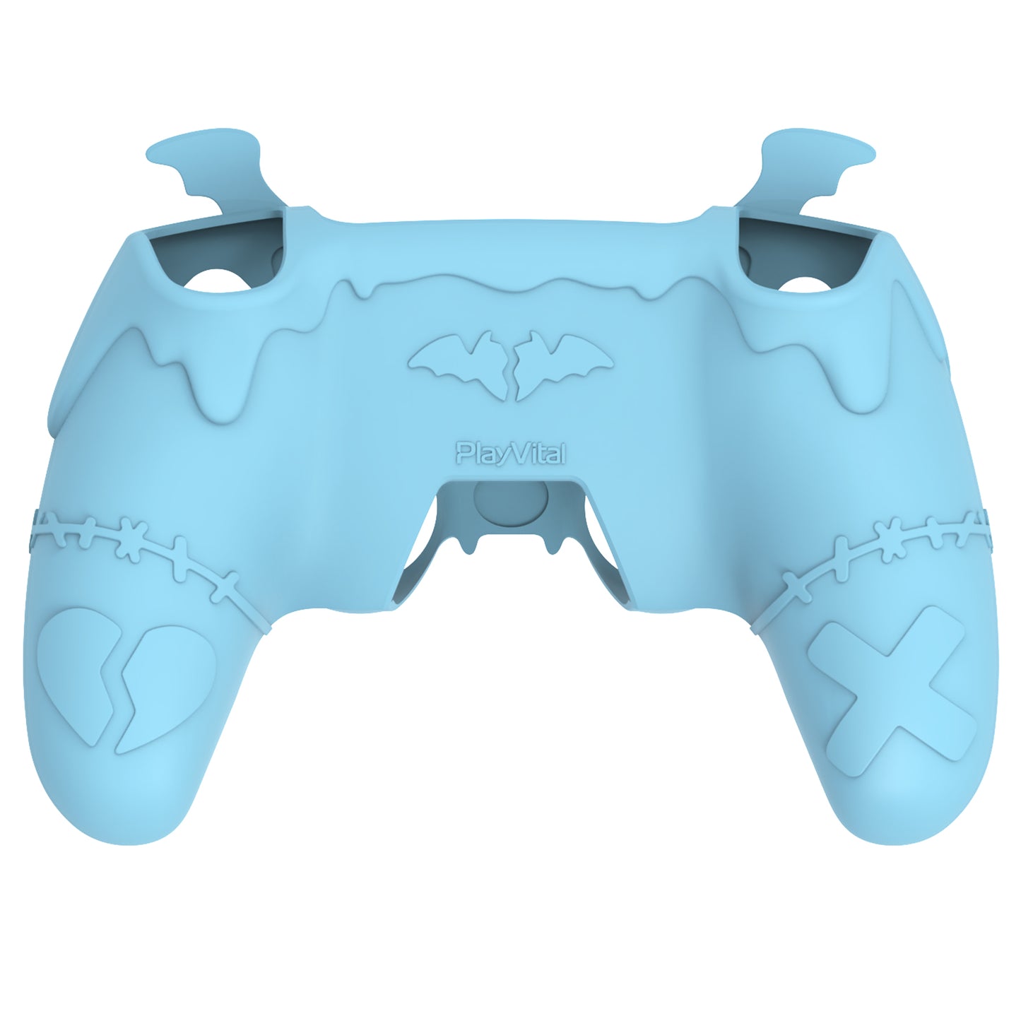 PlayVital Gothic Imp Series Cute Silicone Case with Thumb Grips and Stickers for PS5 Controller, Compatible with PS5 Official Charging Dock - Blue