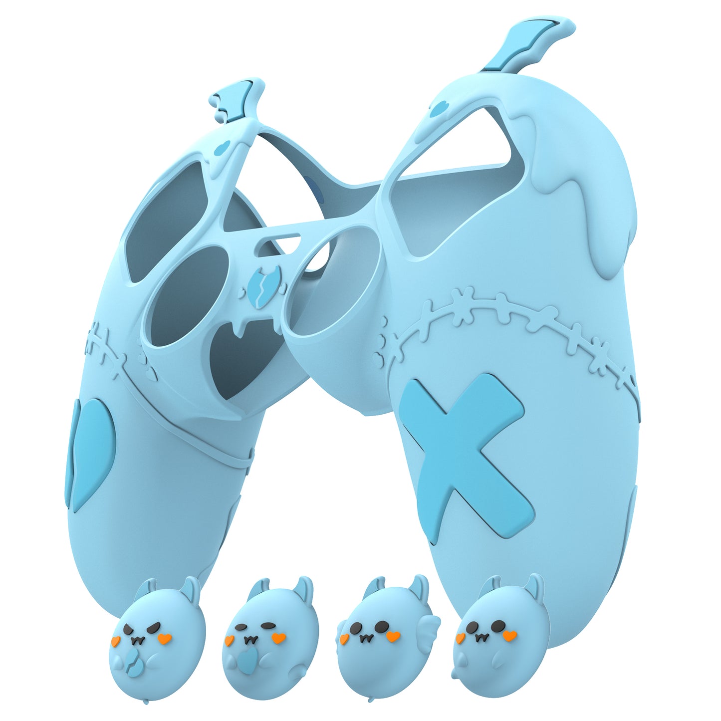 PlayVital Gothic Imp Series Cute Silicone Case with Thumb Grips and Stickers for PS5 Controller, Compatible with PS5 Official Charging Dock - Blue