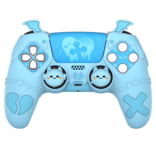 PlayVital Gothic Imp Series Cute Silicone Case with Thumb Grips and Stickers for PS5 Controller, Compatible with PS5 Official Charging Dock - Blue PlayVital