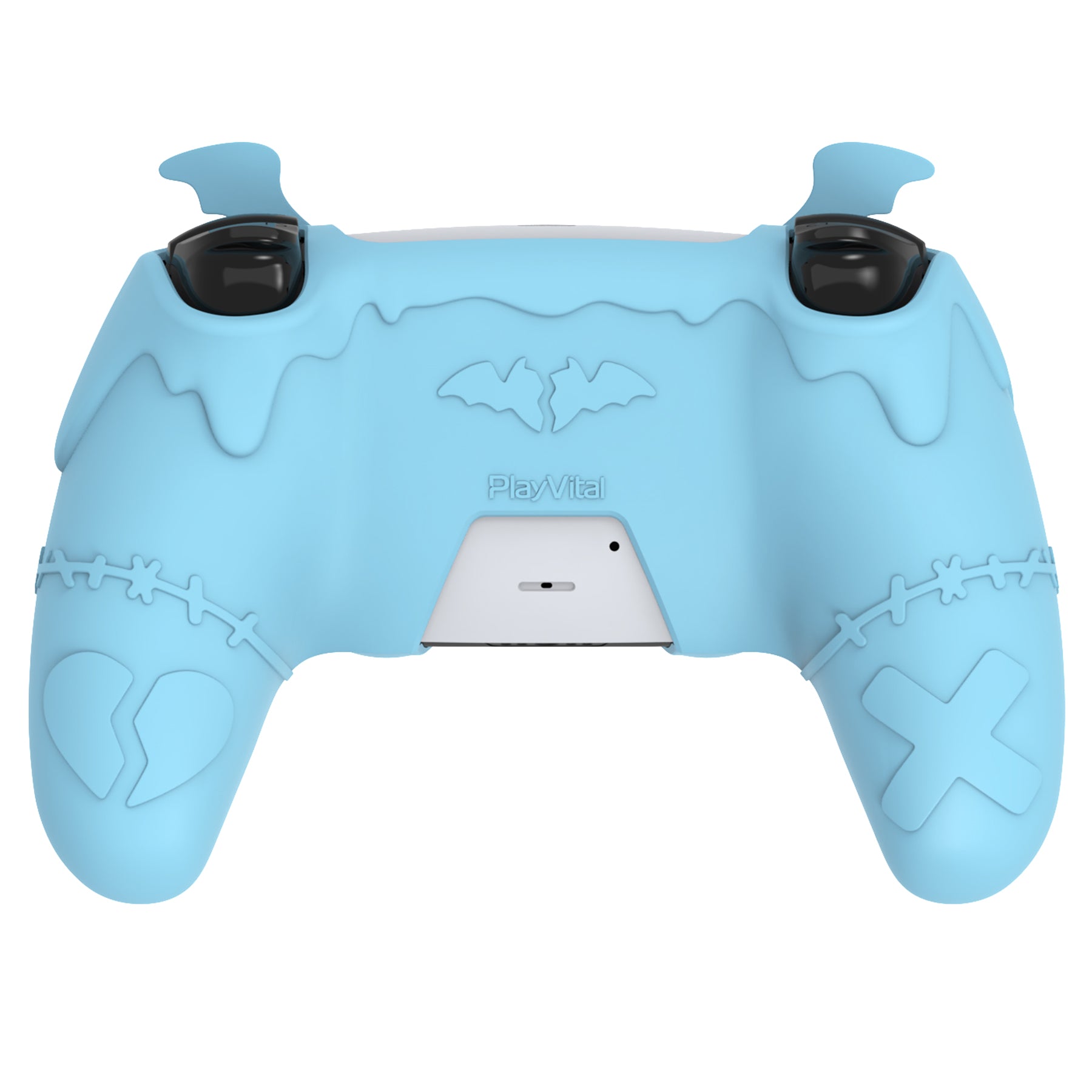 PlayVital Gothic Imp Series Cute Silicone Case with Thumb Grips and Stickers for PS5 Controller, Compatible with PS5 Official Charging Dock - Blue PlayVital