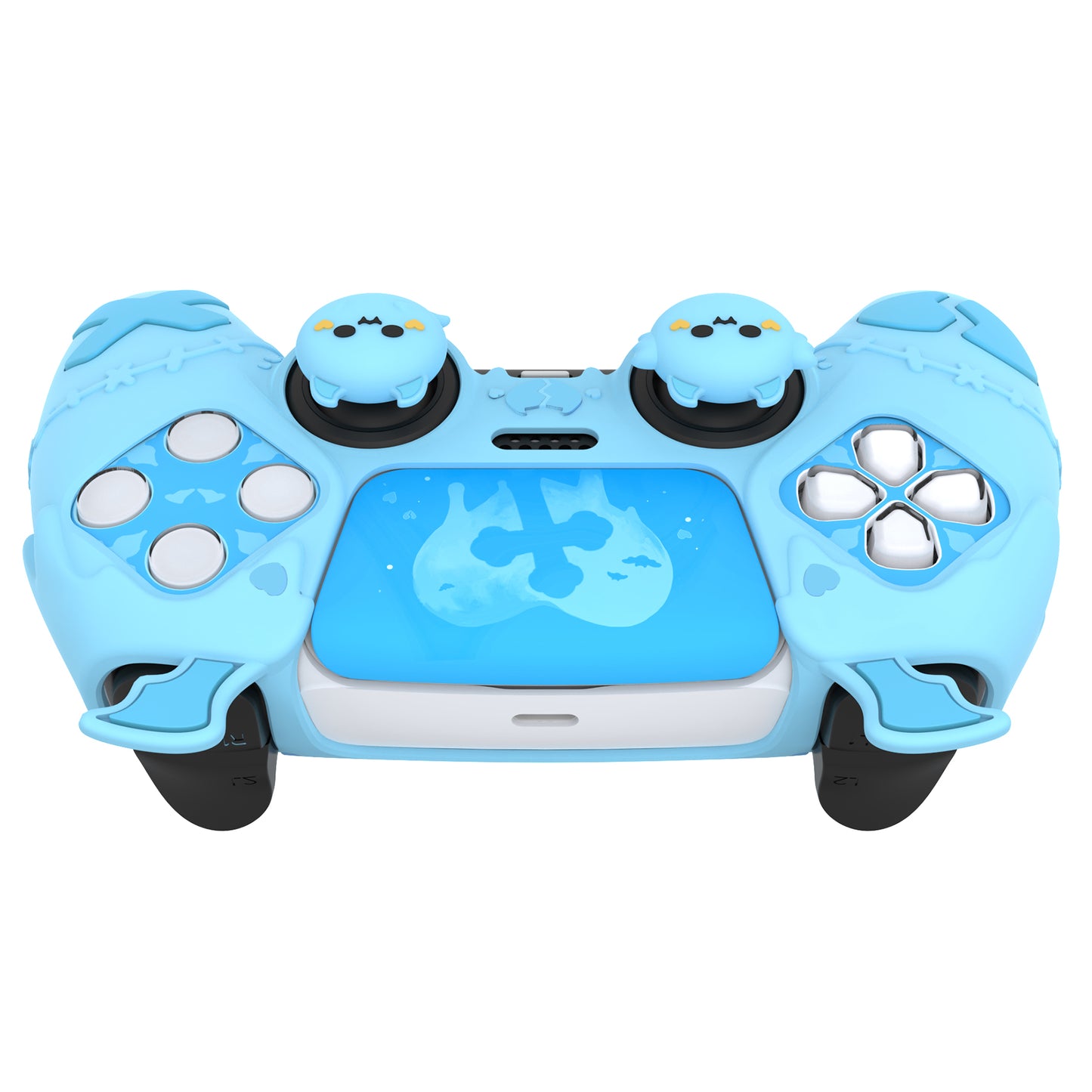 PlayVital Gothic Imp Series Cute Silicone Case with Thumb Grips and Stickers for PS5 Controller, Compatible with PS5 Official Charging Dock - Blue PlayVital